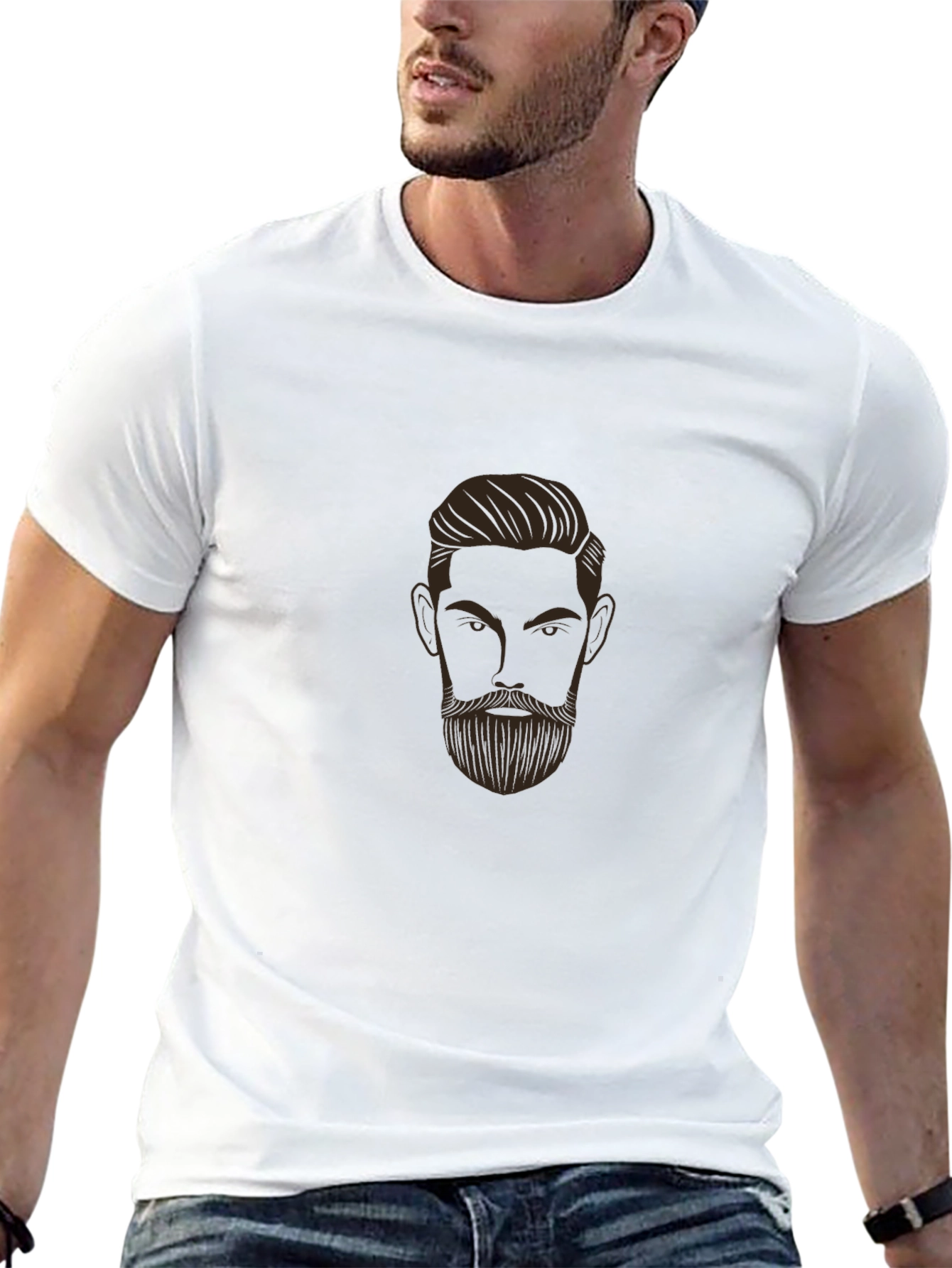 Bearded Man Graphic Print Black T-Shirt