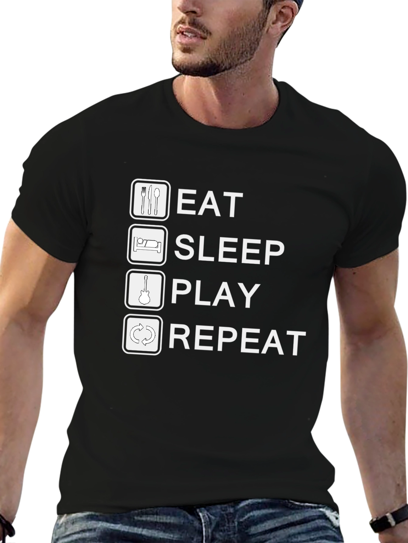 Eat Sleep Play Repeat Black Graphic Tee Shirt