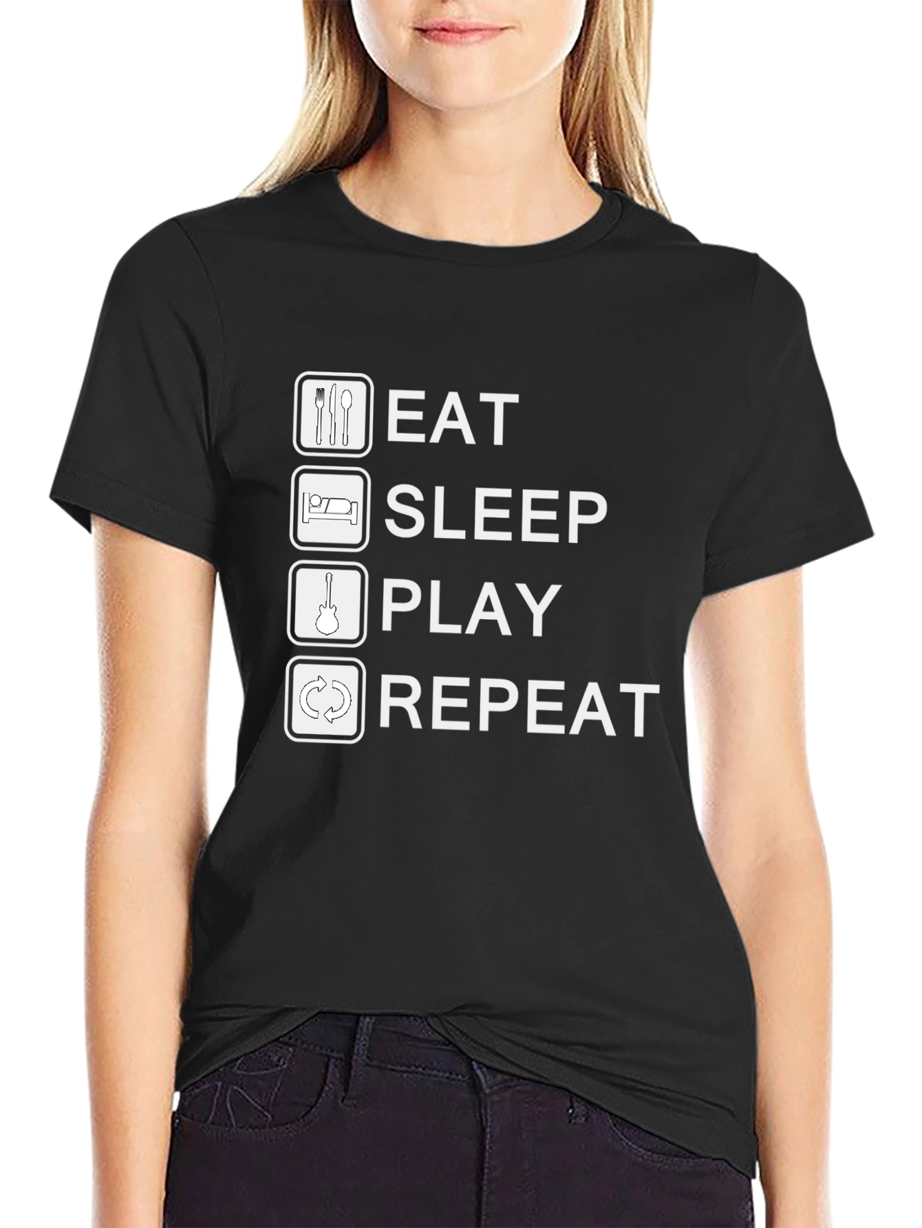 Eat Sleep Play Repeat Black Graphic Tee Shirt