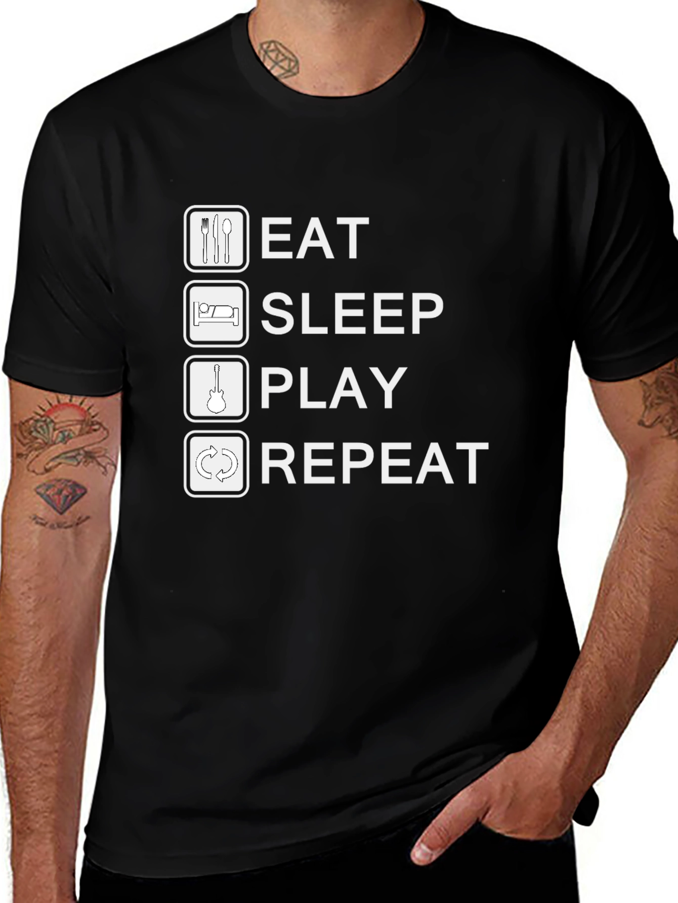 Eat Sleep Play Repeat Black Graphic Tee Shirt