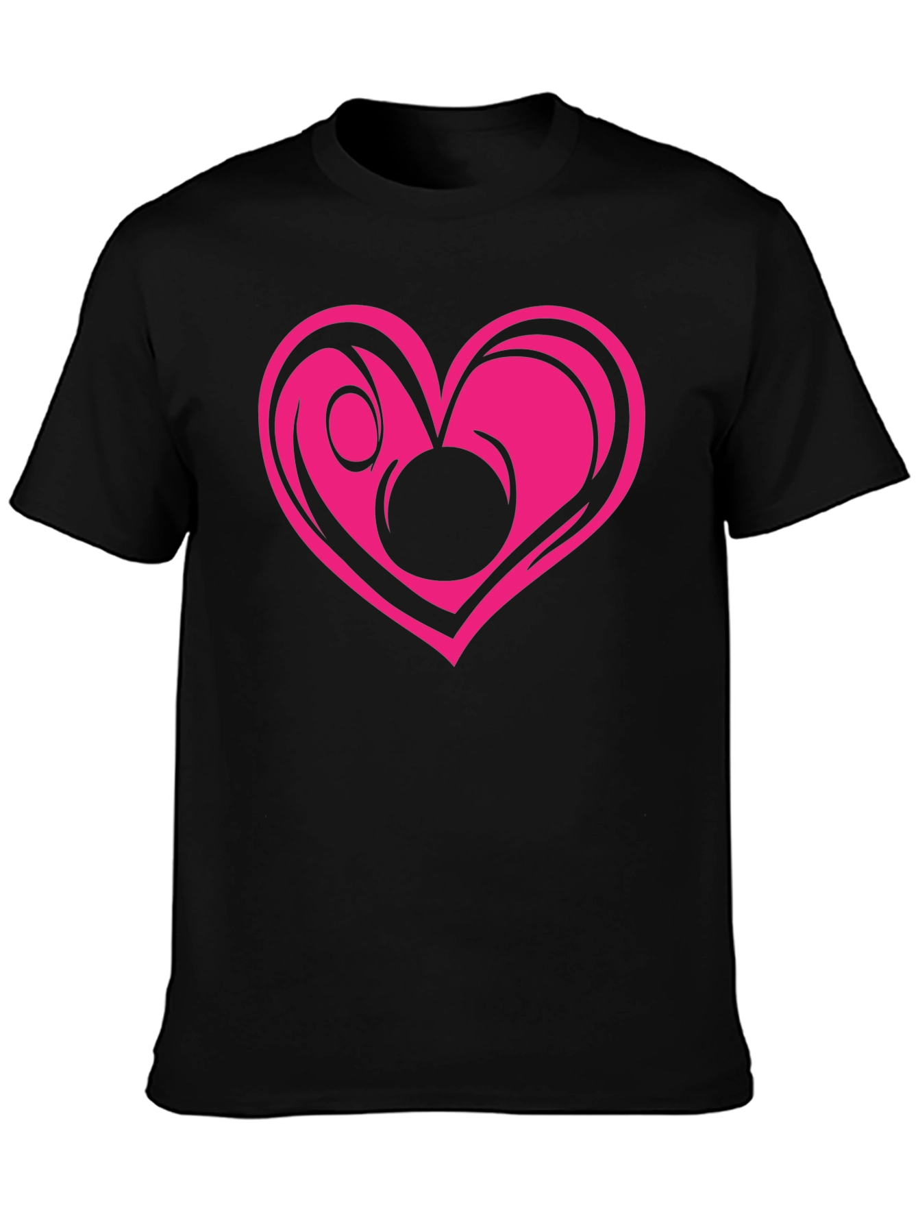 Black T-Shirt with Pink Heart Graphic