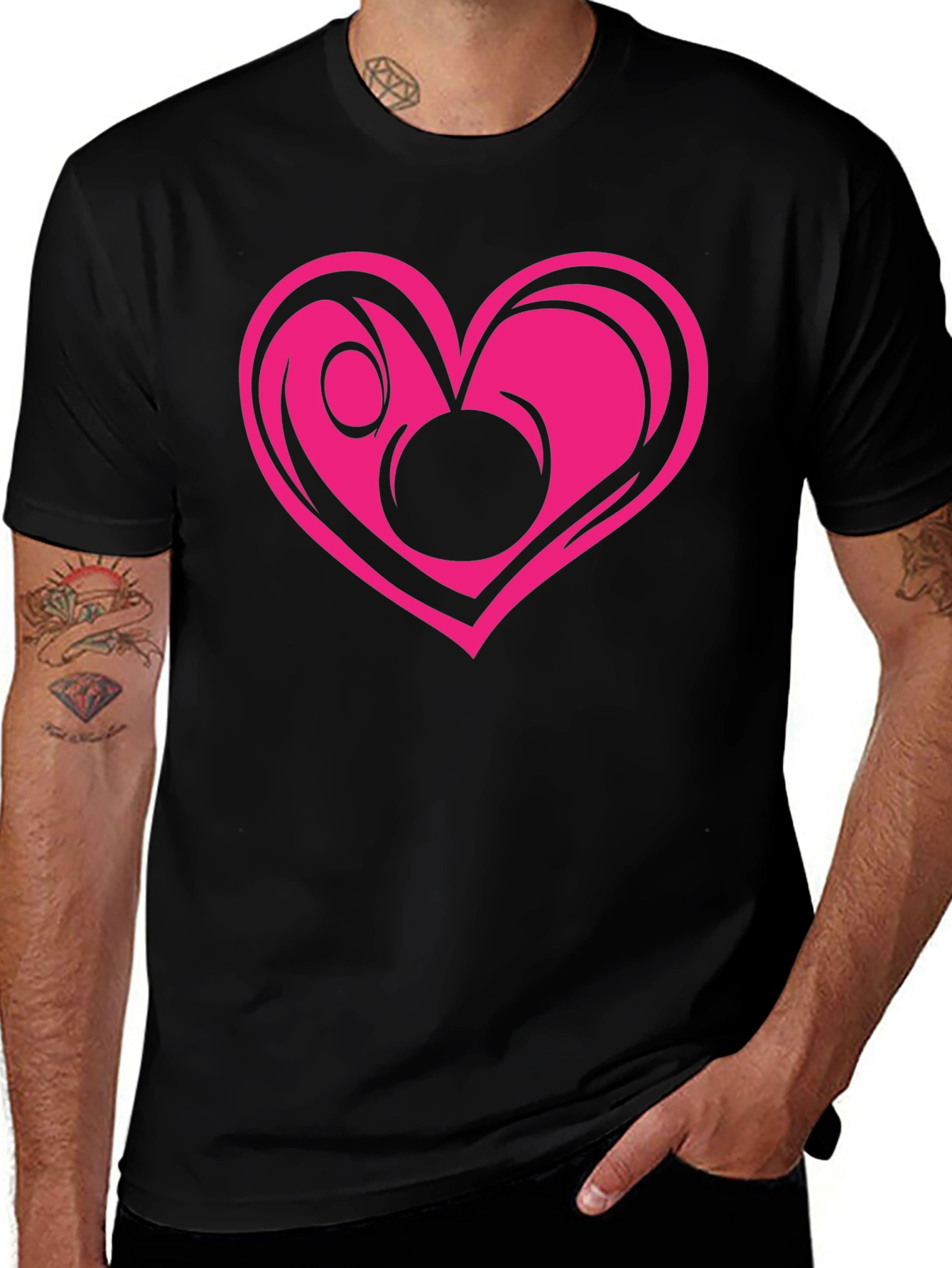 Black T-Shirt with Pink Heart Graphic
