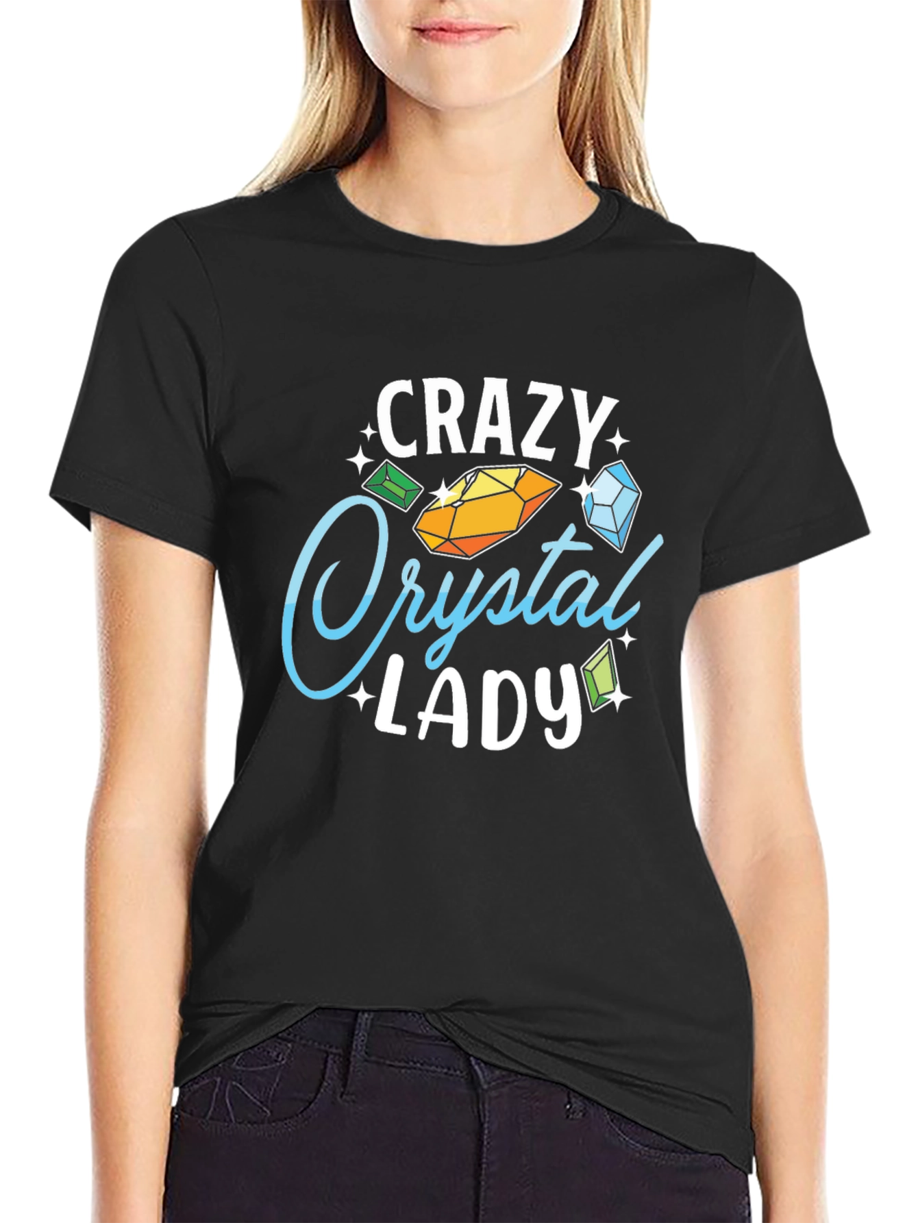 Crazy Crystal Lady Graphic Tee - Black