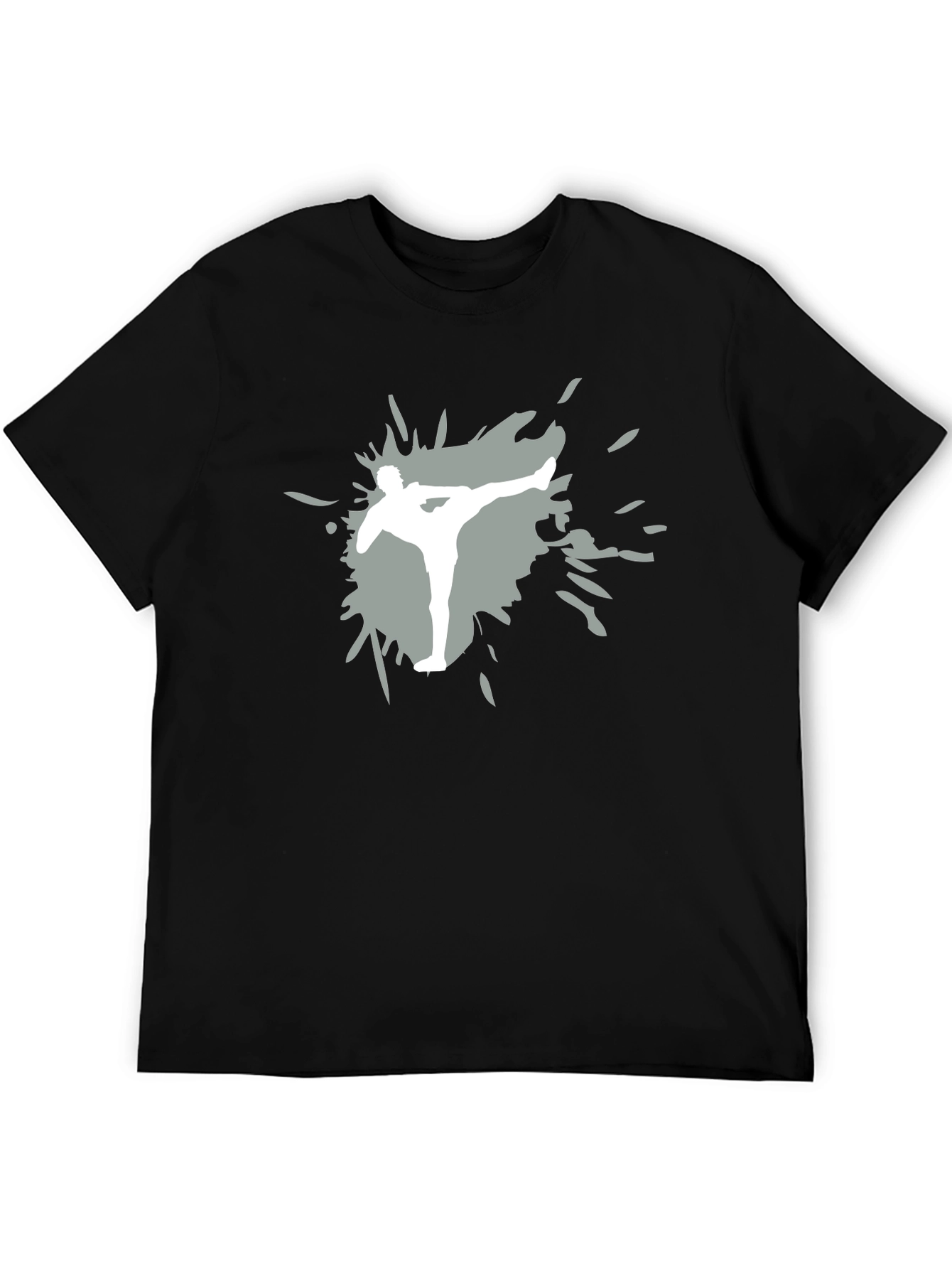 Martial Arts Kick Graphic Tee - Black Cotton Shirt