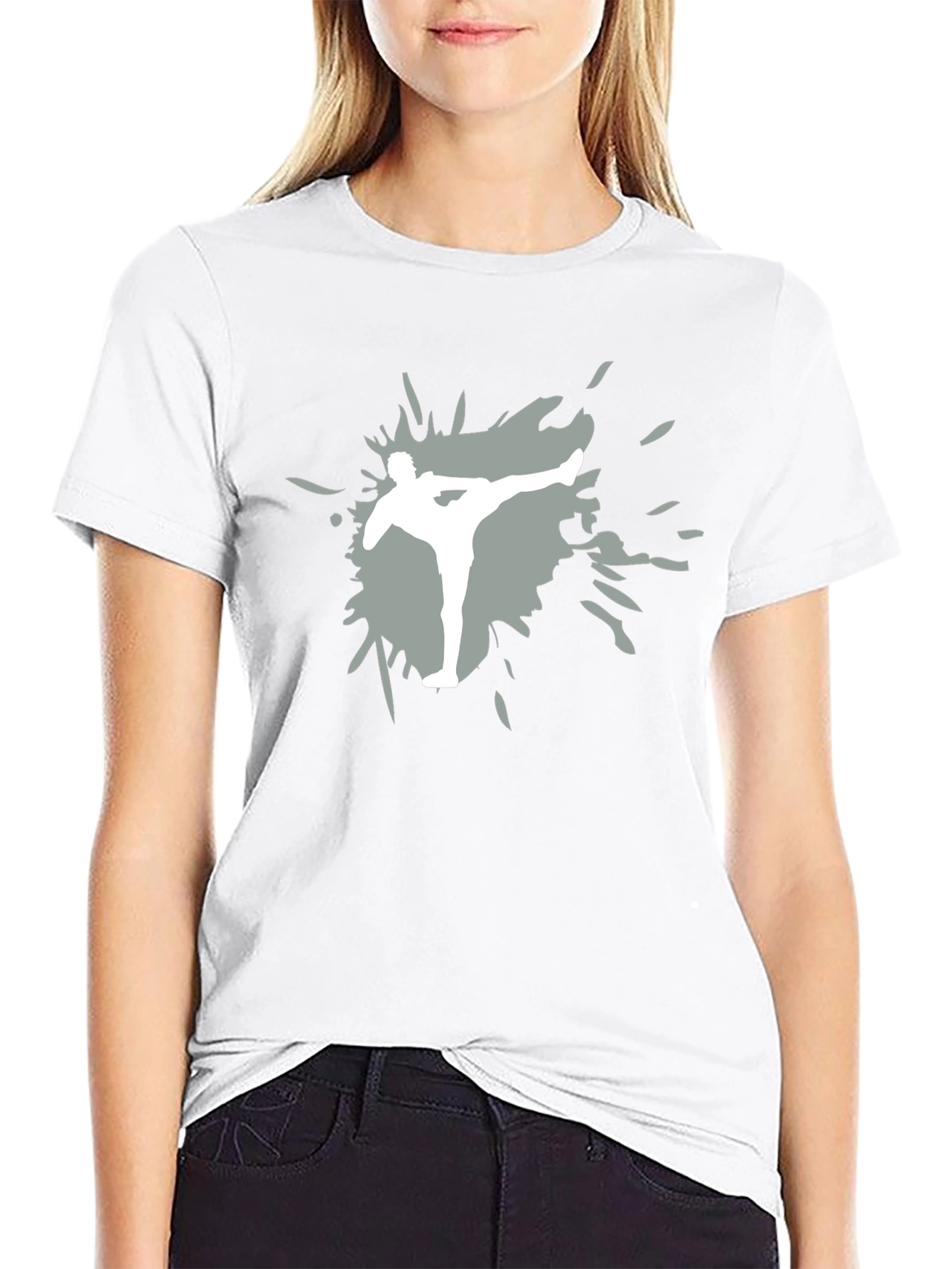 Martial Arts Kick Graphic Tee - Black Cotton Shirt