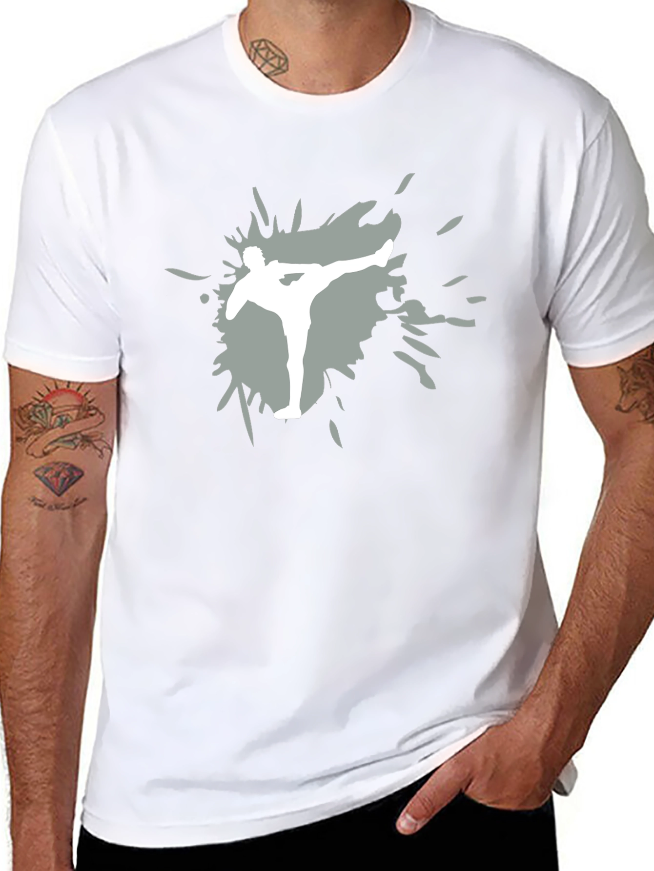 Martial Arts Kick Graphic Tee - Black Cotton Shirt