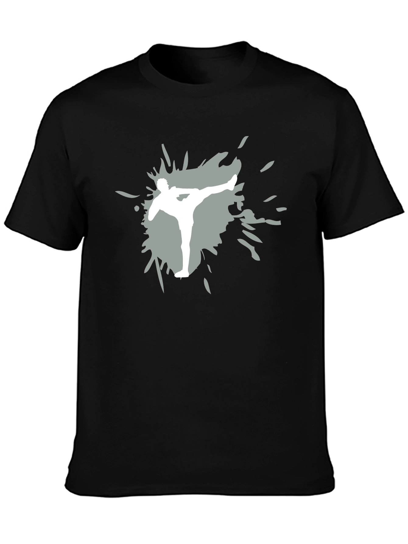 Martial Arts Kick Graphic Tee - Black Cotton Shirt