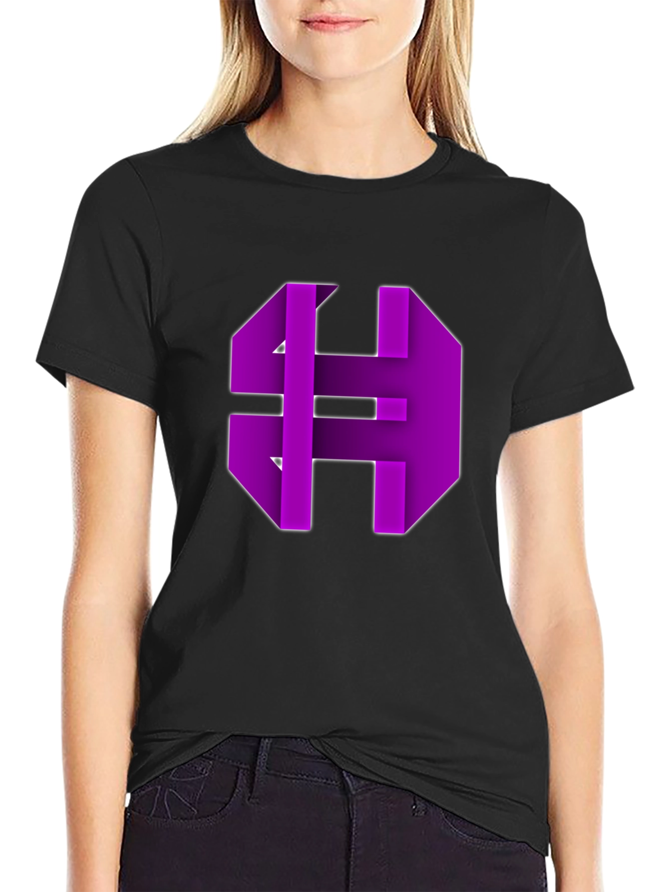 Abstract Purple Graphic Print Black Tee