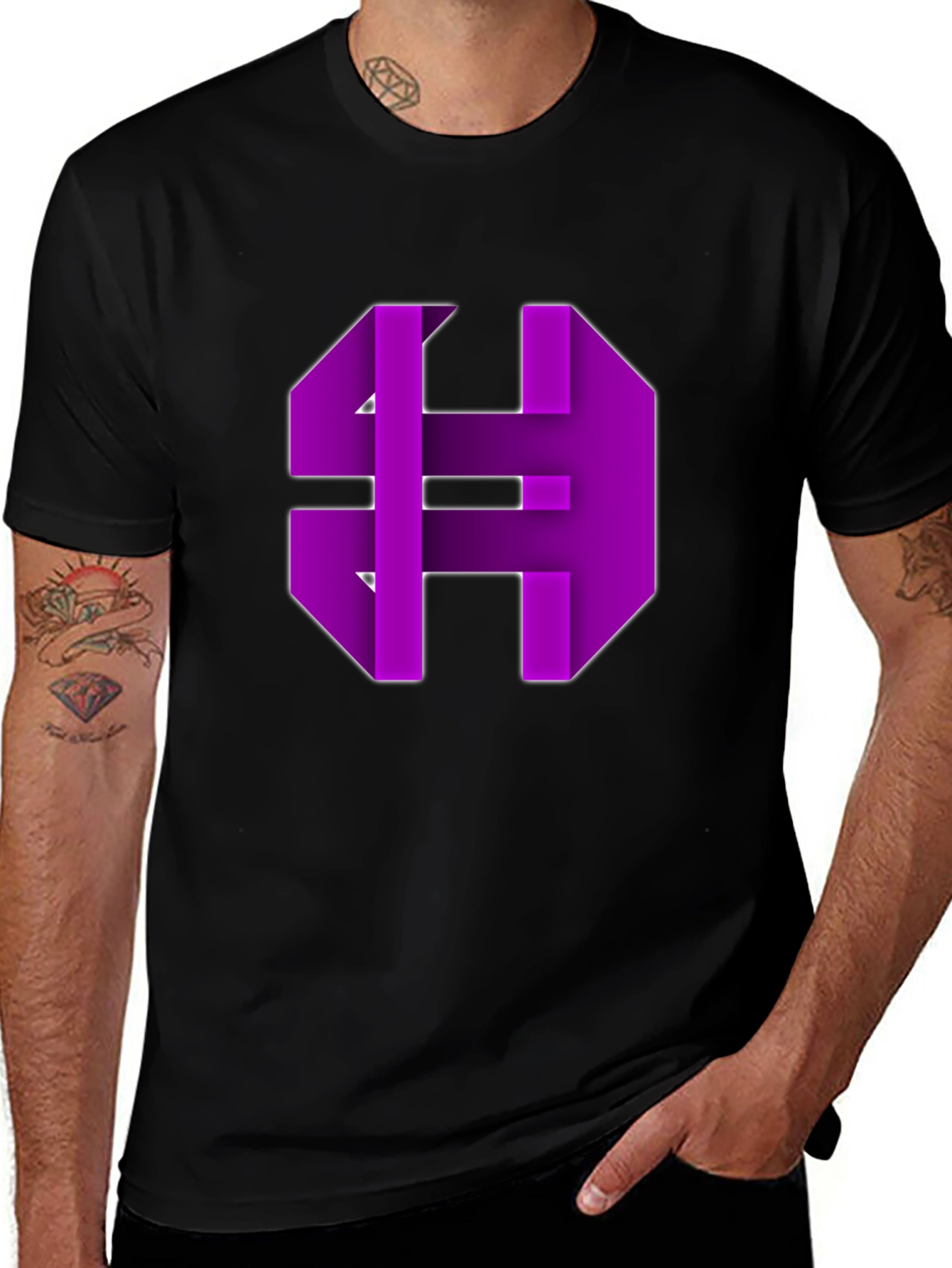 Abstract Purple Graphic Print Black Tee
