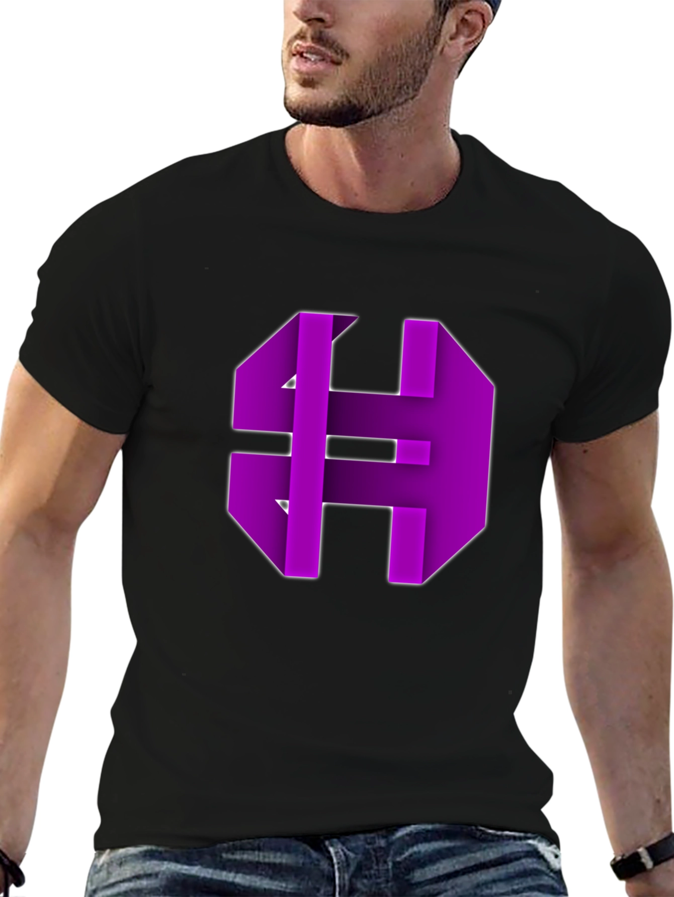 Abstract Purple Graphic Print Black Tee