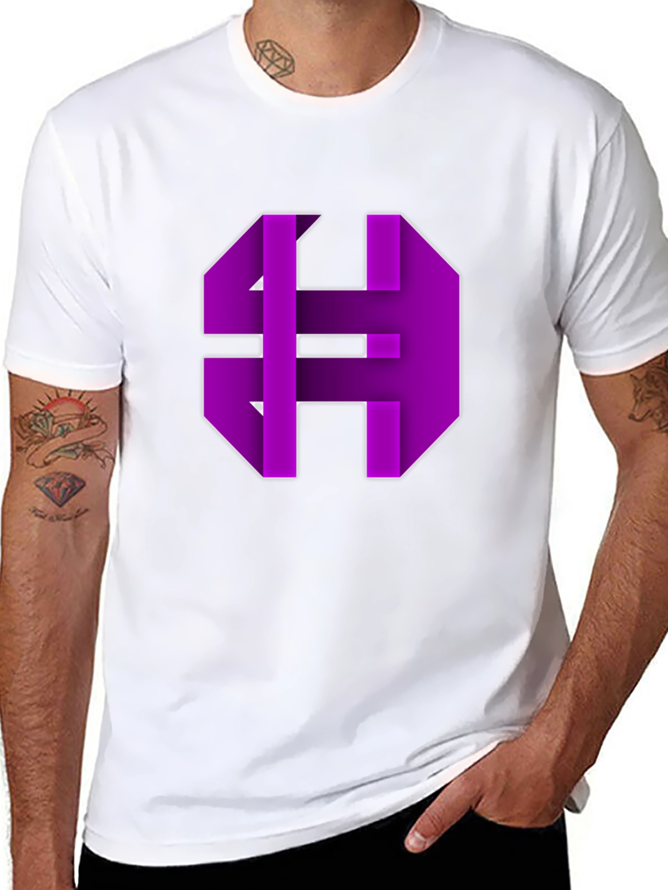 Abstract Purple Graphic Print Black Tee