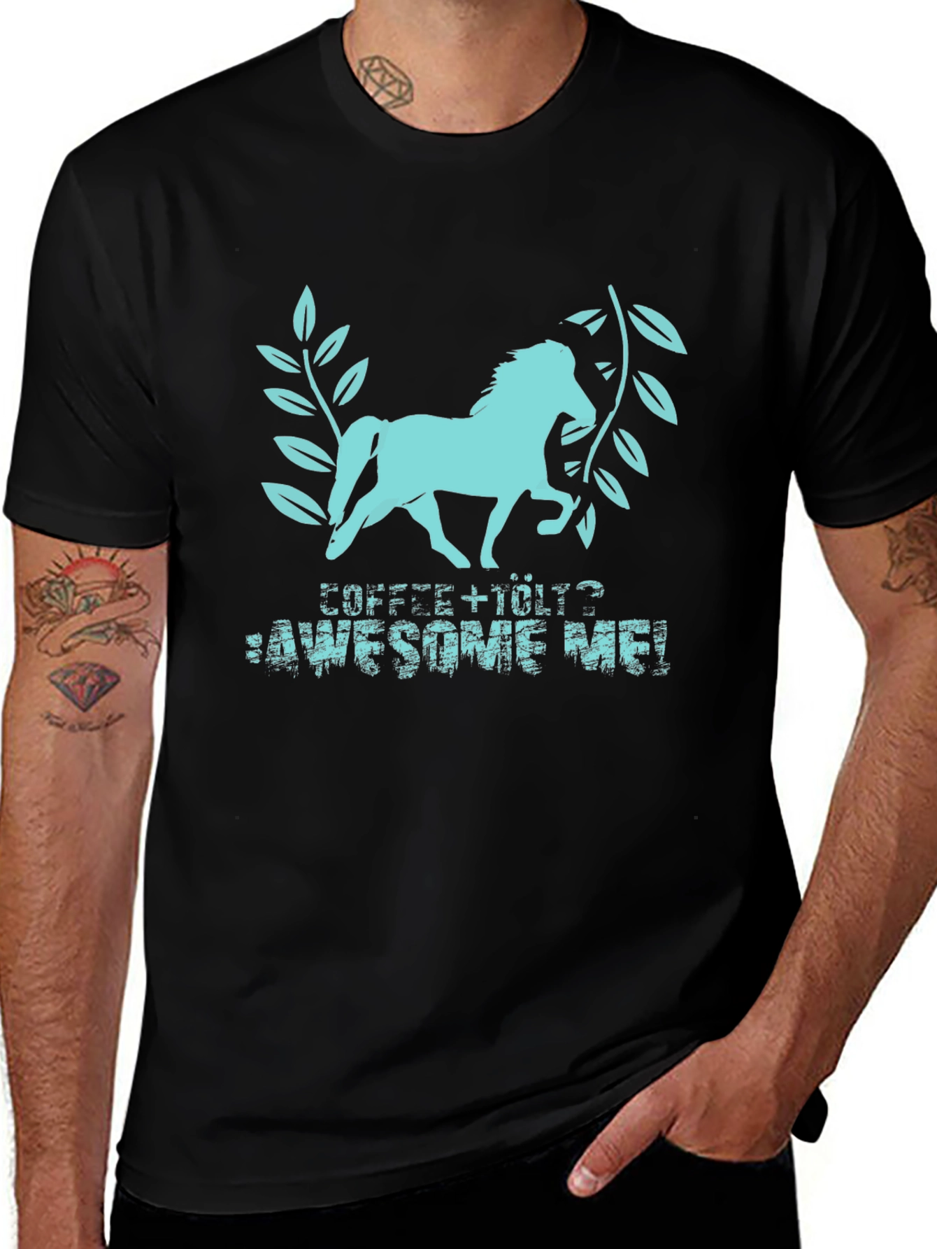 Coffee + Horse = Awesome Me! Black T-Shirt