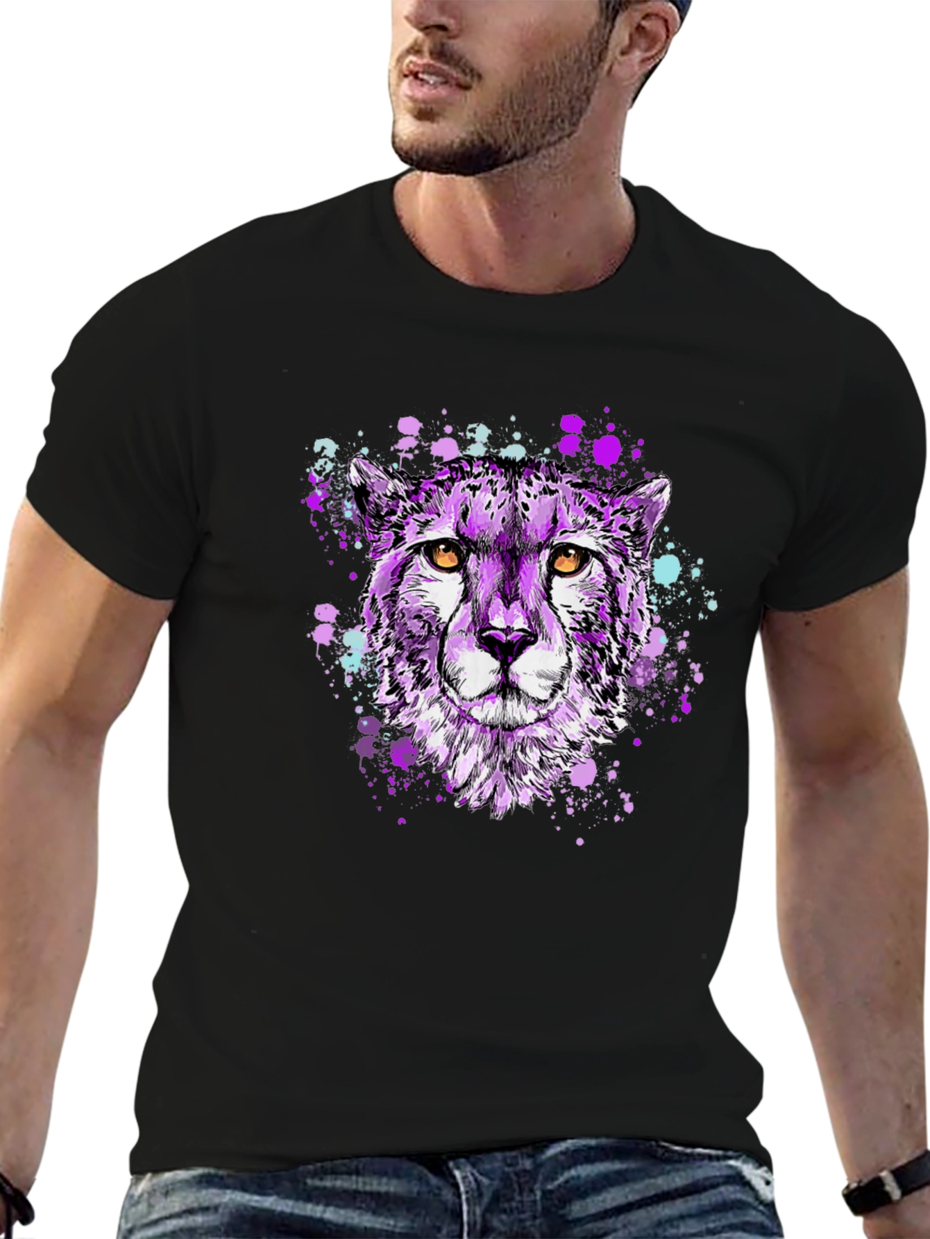 Purple Cheetah Graphic T-Shirt - Stylish Mens Tee