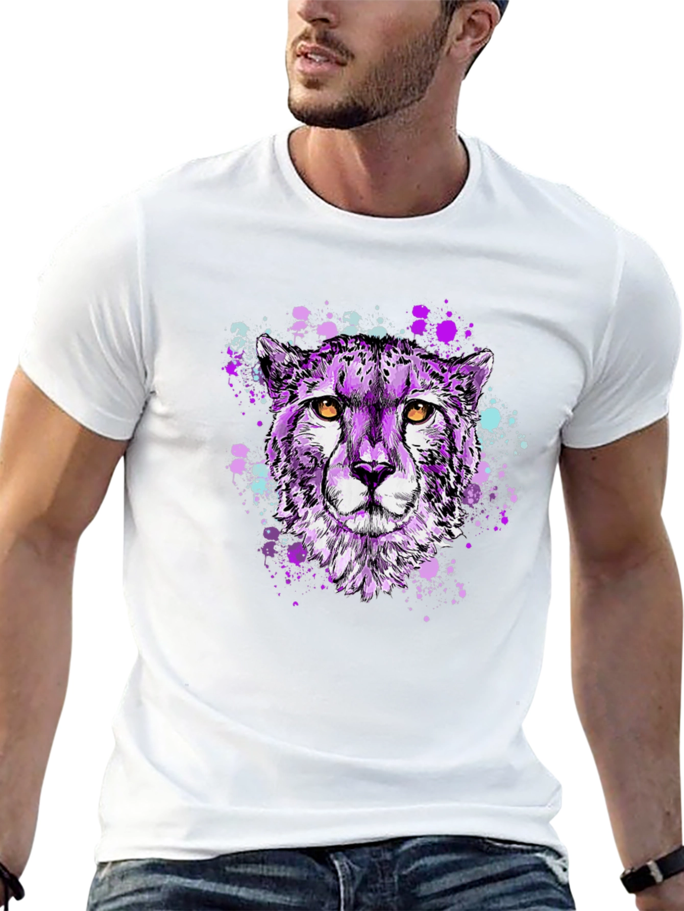 Purple Cheetah Graphic T-Shirt - Stylish Mens Tee