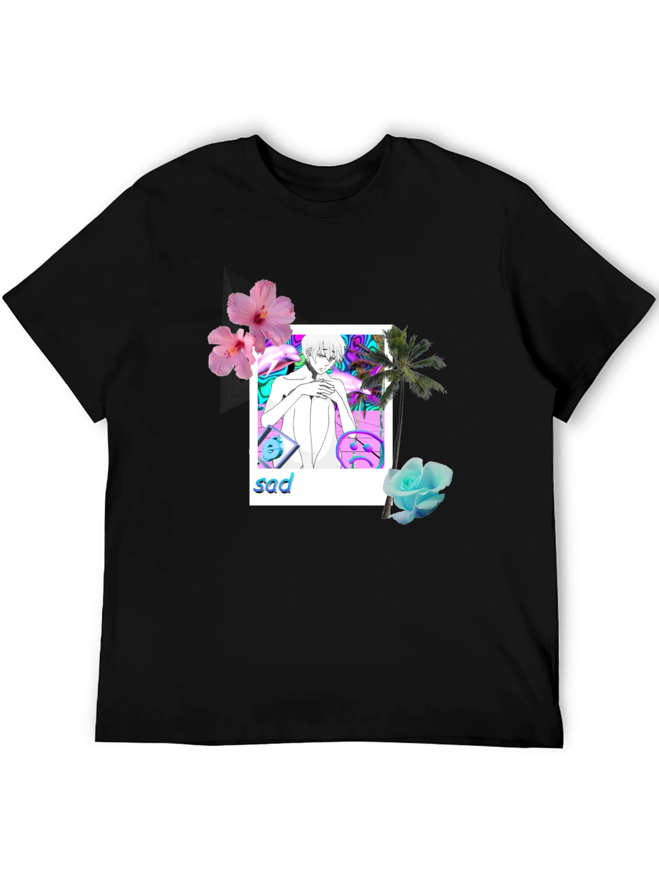 Aesthetic Sad Anime Graphic Tee - Black