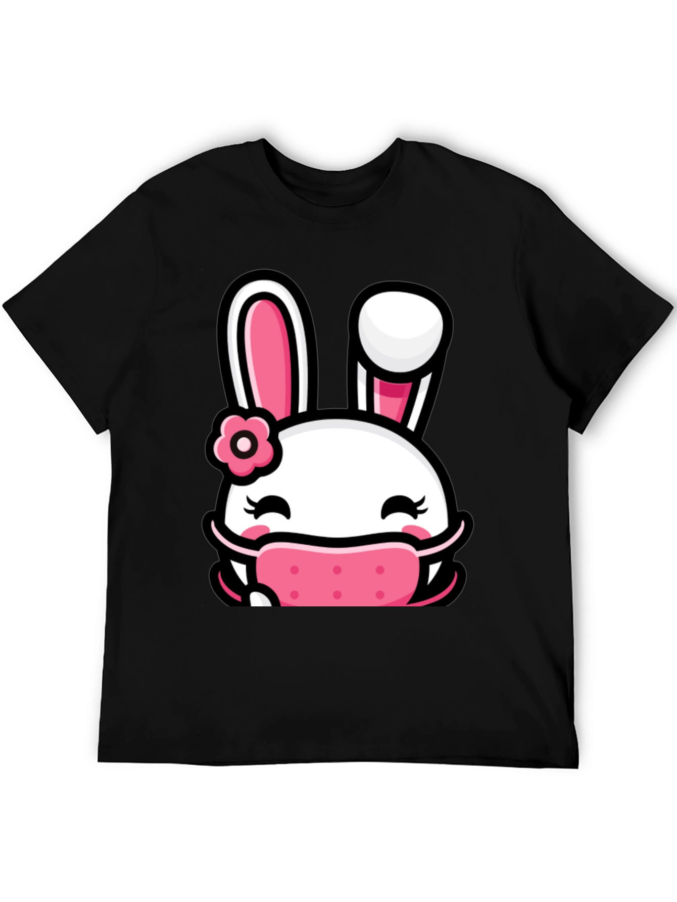Bunny Face Mask Graphic T-Shirt - Black