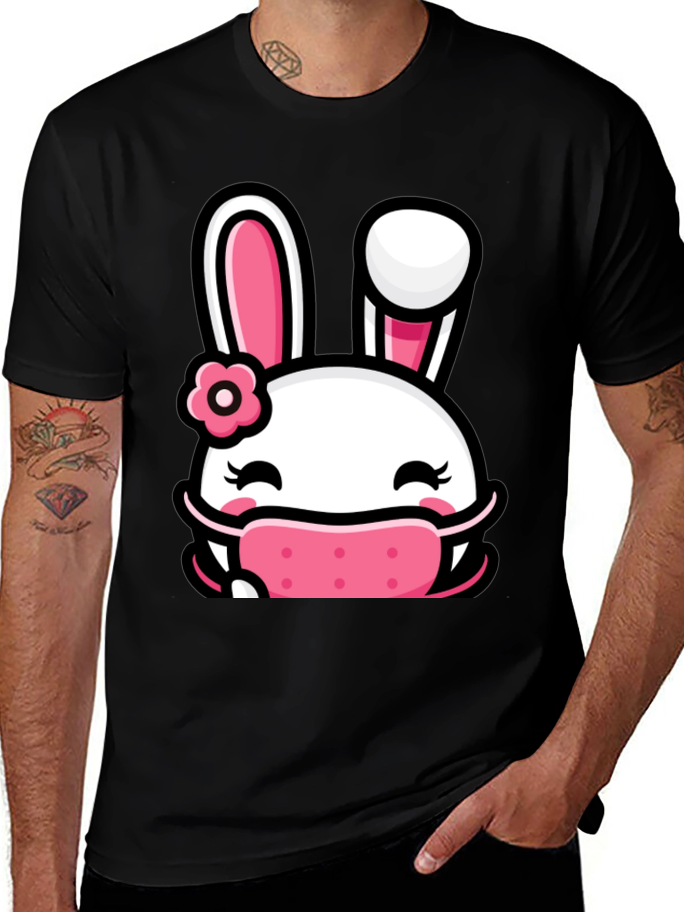 Bunny Face Mask Graphic T-Shirt - Black