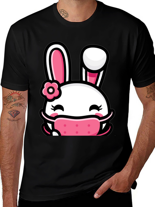 Bunny Face Mask Graphic T-Shirt - Black