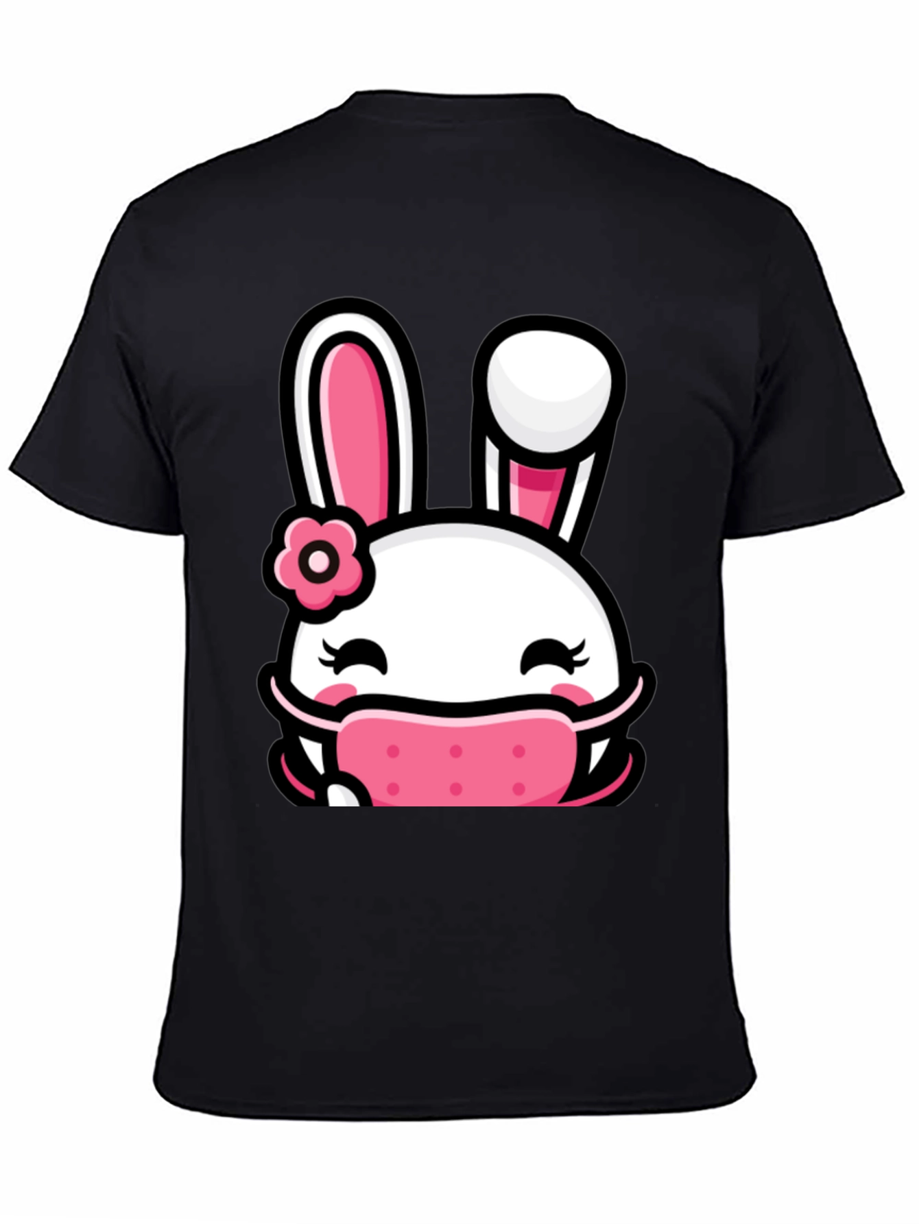 Bunny Face Mask Graphic T-Shirt - Black