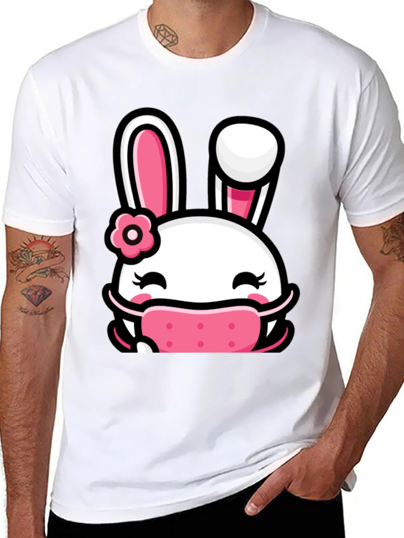 Bunny Face Mask Graphic T-Shirt - Black