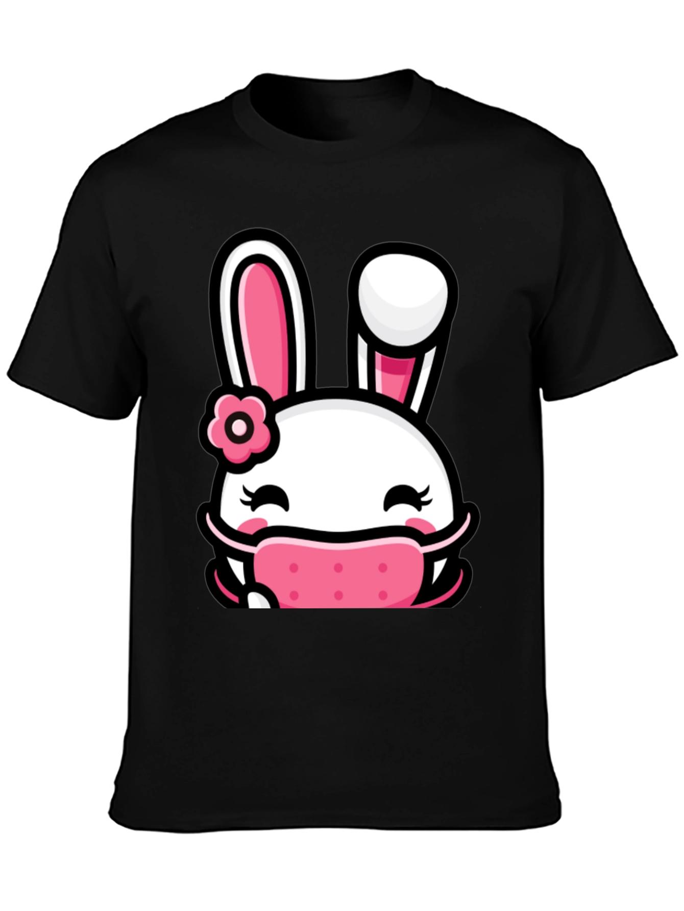 Bunny Face Mask Graphic T-Shirt - Black