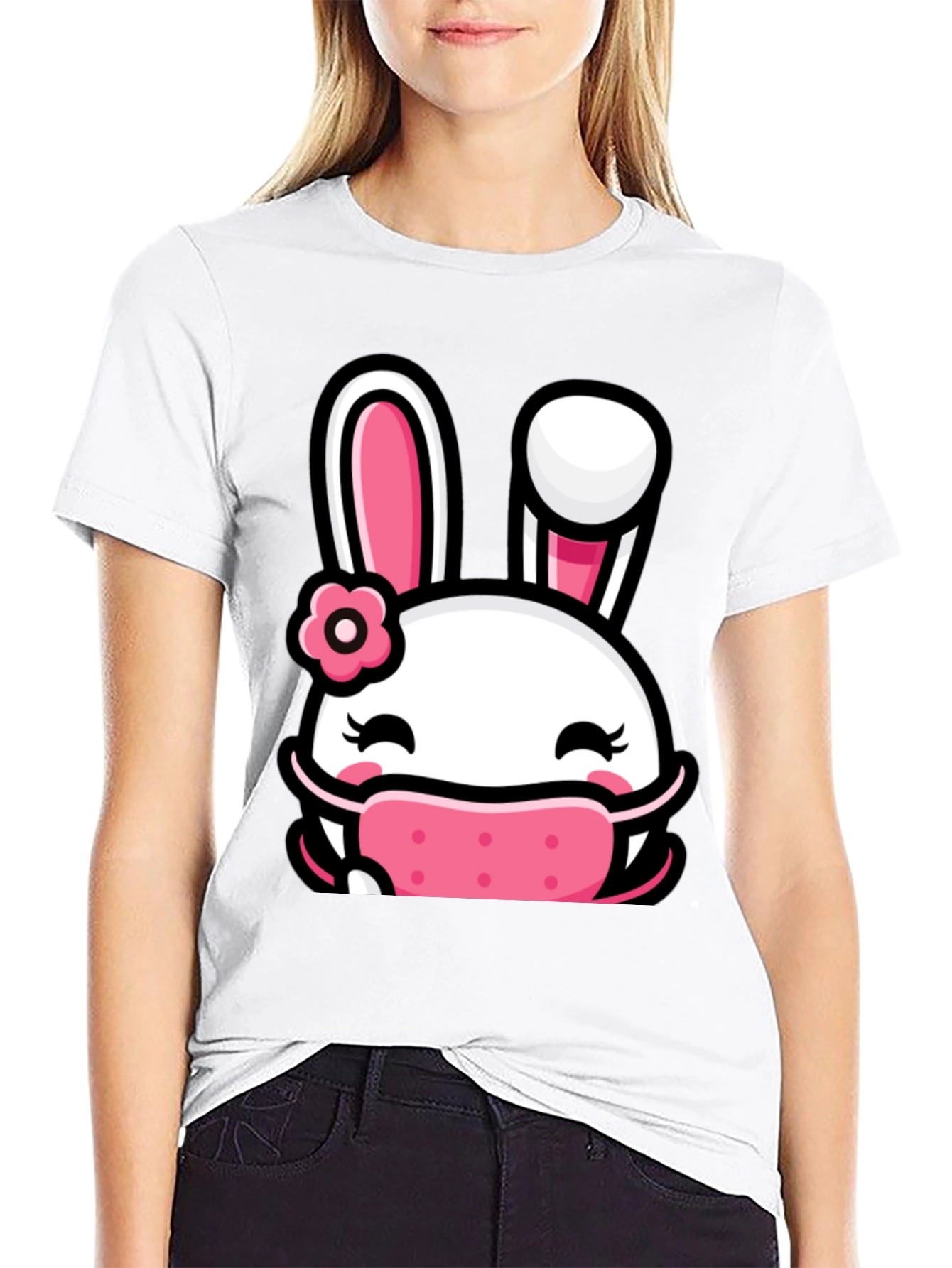 Bunny Face Mask Graphic T-Shirt - Black
