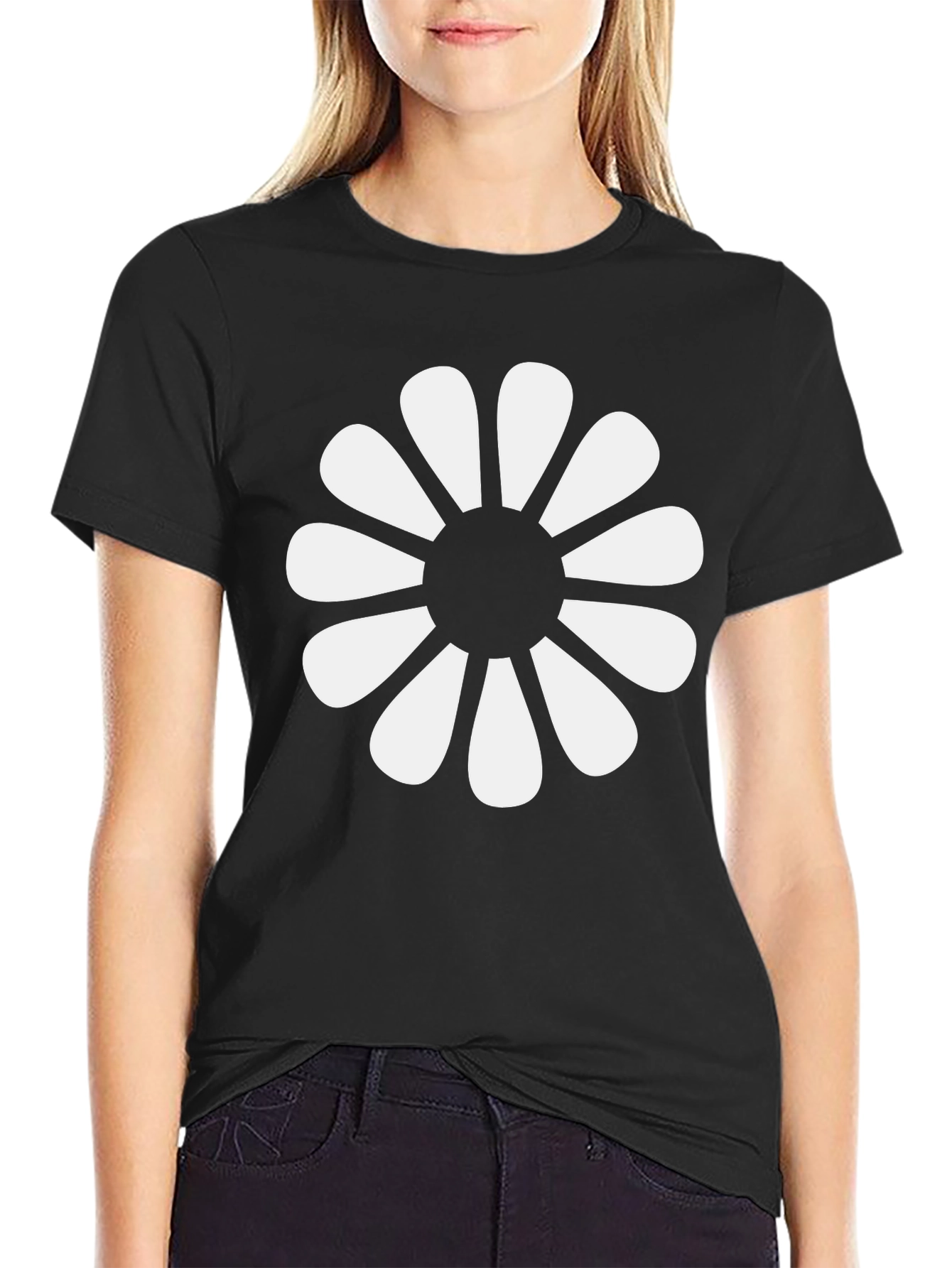 Black T-Shirt with Retro Floral Graphic