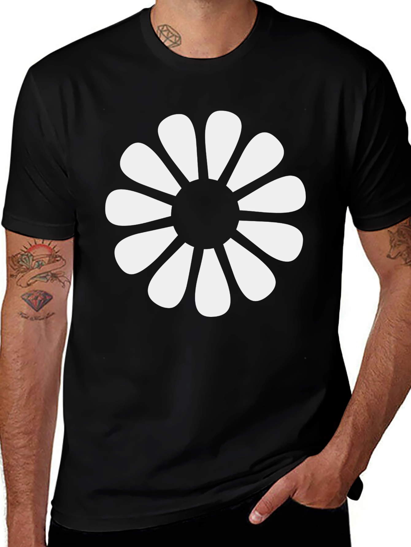 Black T-Shirt with Retro Floral Graphic