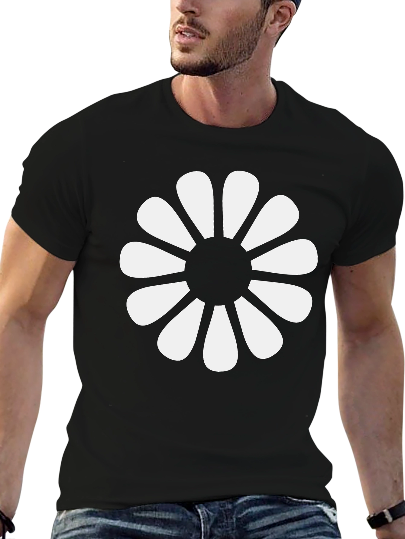 Black T-Shirt with Retro Floral Graphic