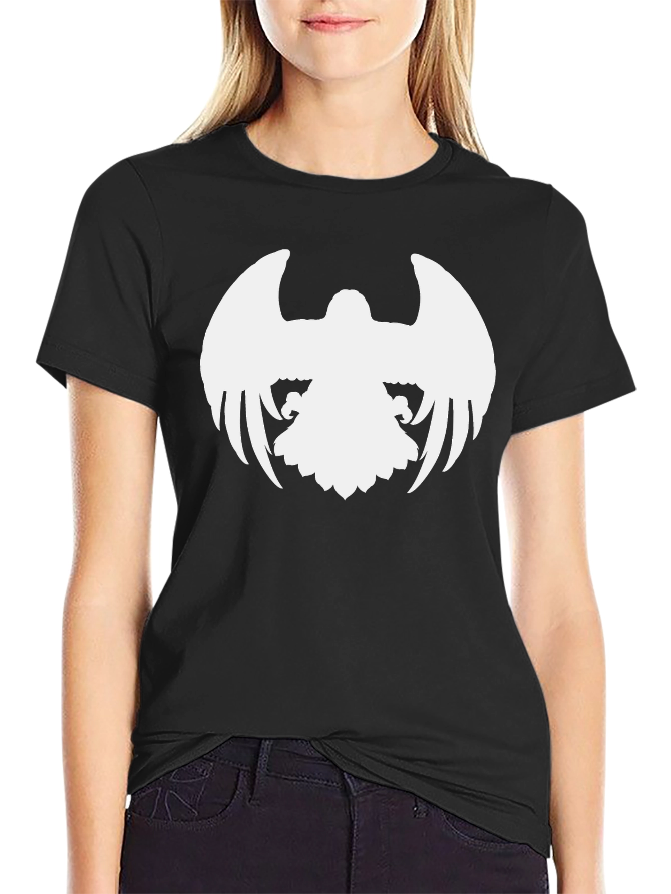 Black T-Shirt with White Eagle Design