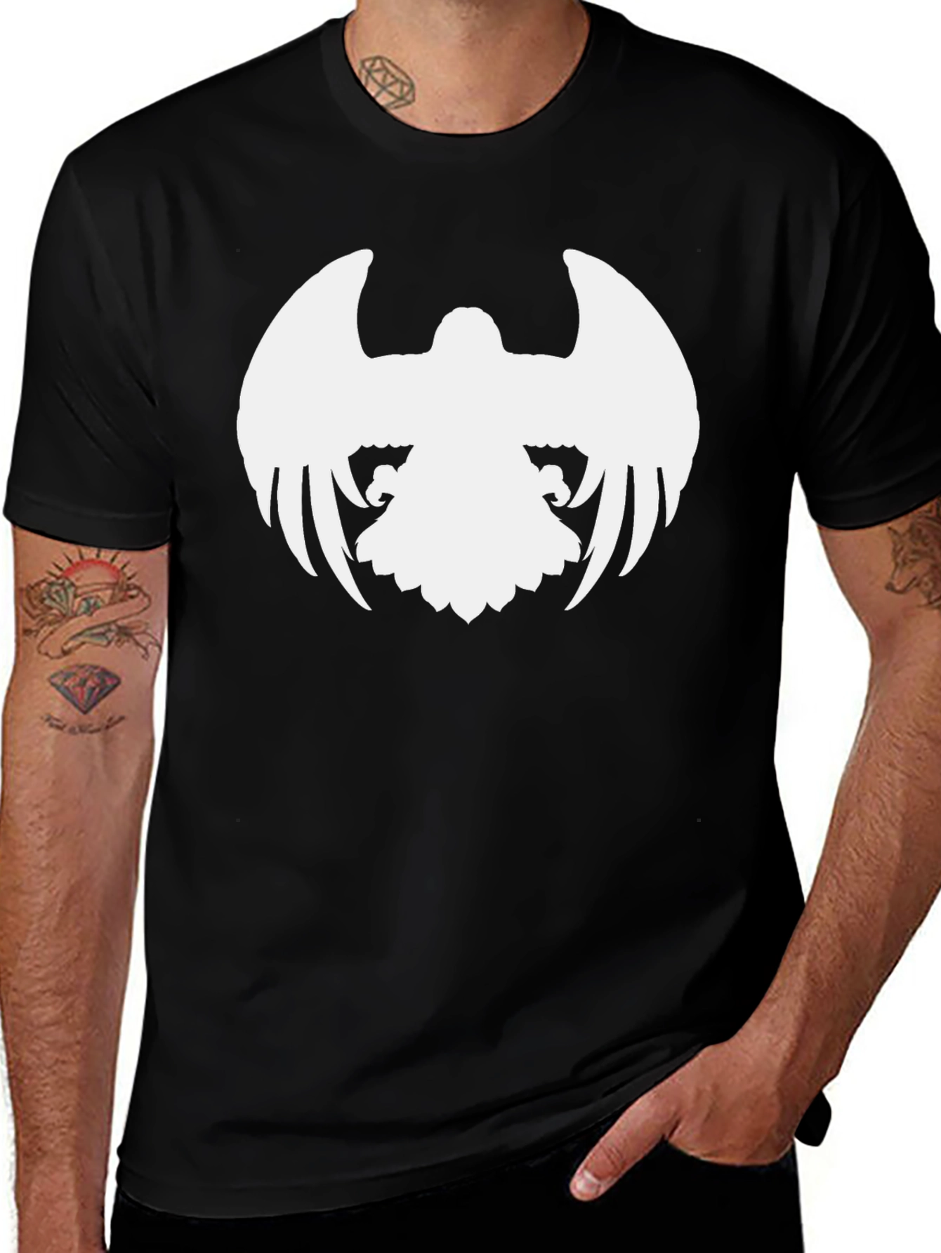 Black T-Shirt with White Eagle Design