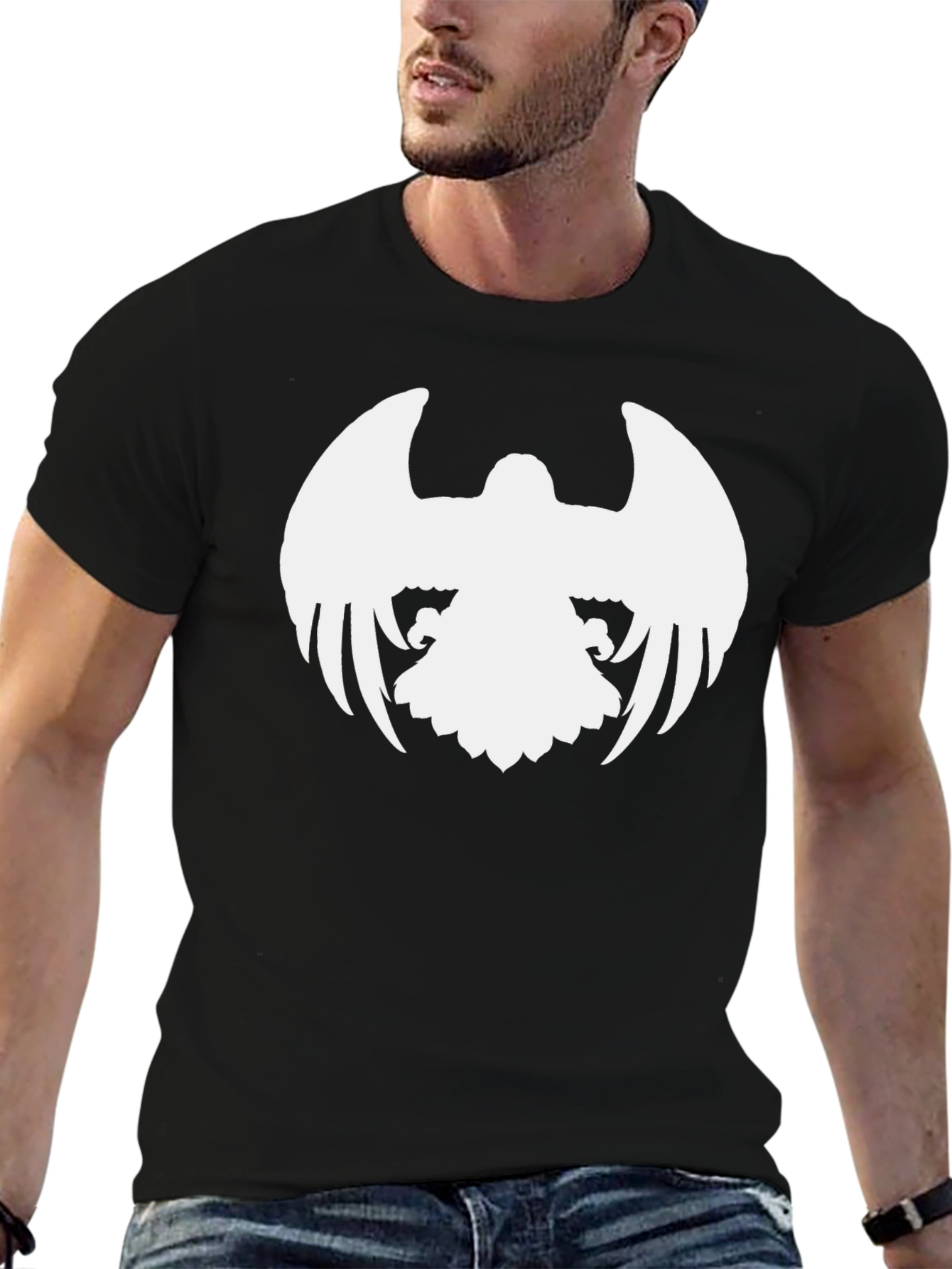Black T-Shirt with White Eagle Design