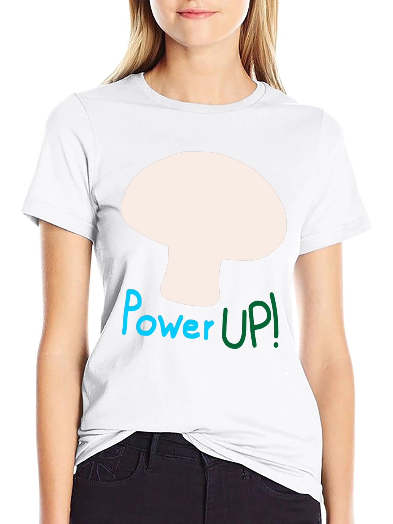 Power Up Mushroom Graphic Tee - Black Cotton Blend