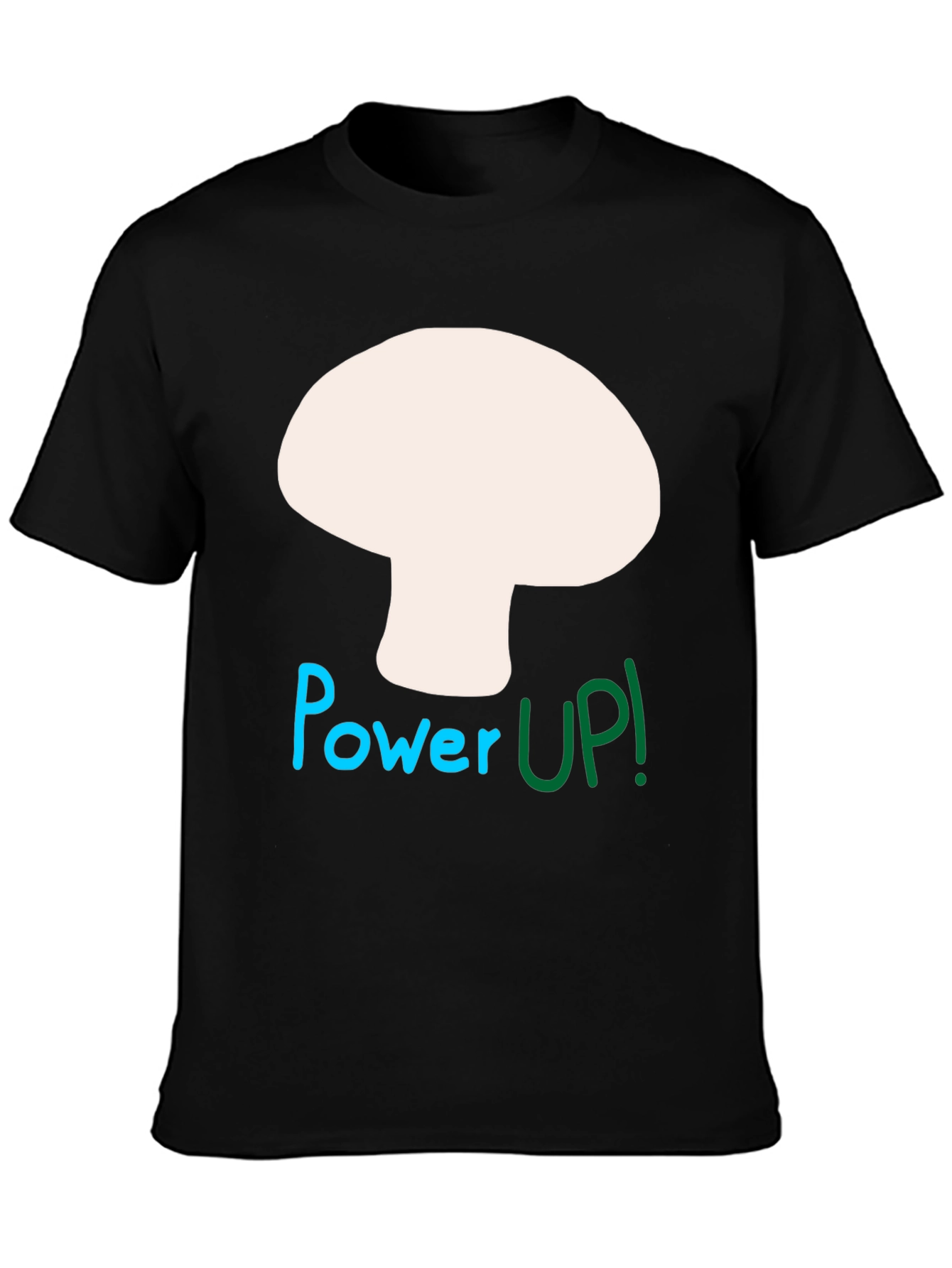 Power Up Mushroom Graphic Tee - Black Cotton Blend