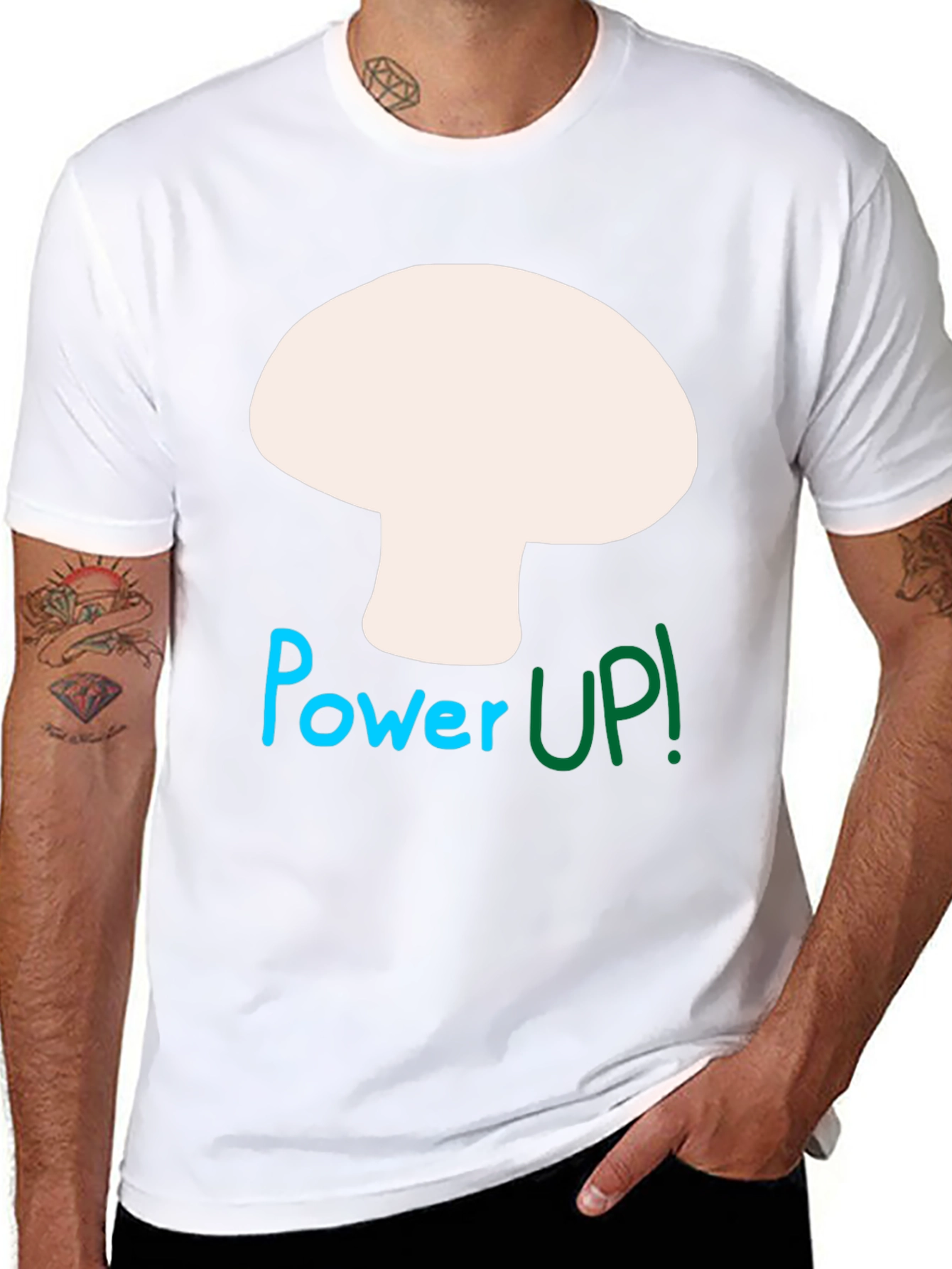 Power Up Mushroom Graphic Tee - Black Cotton Blend