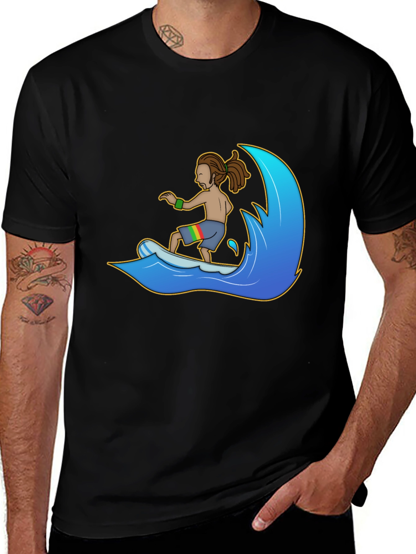 Rasta Surfer Graphic Tee - Black