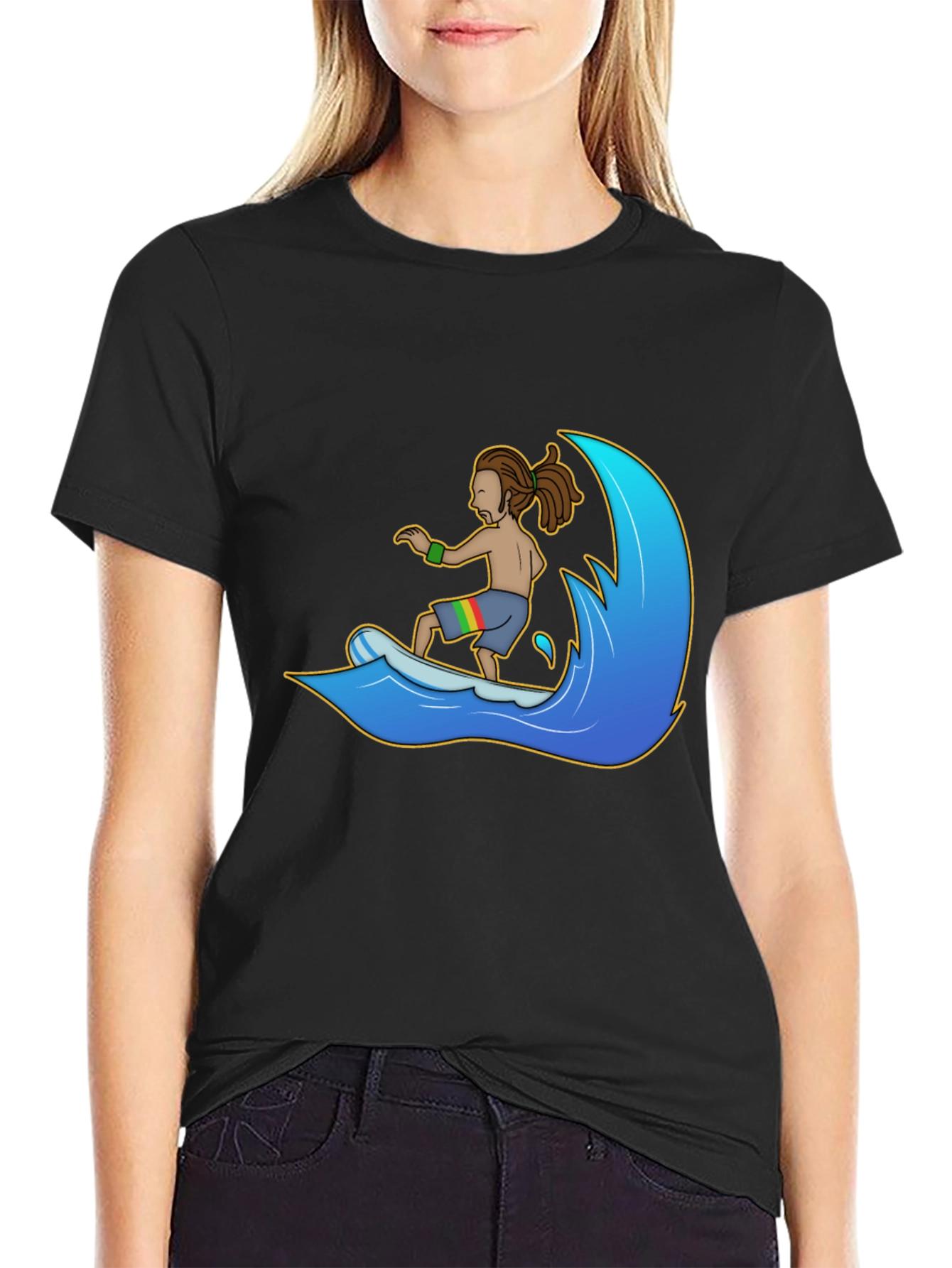 Rasta Surfer Graphic Tee - Black