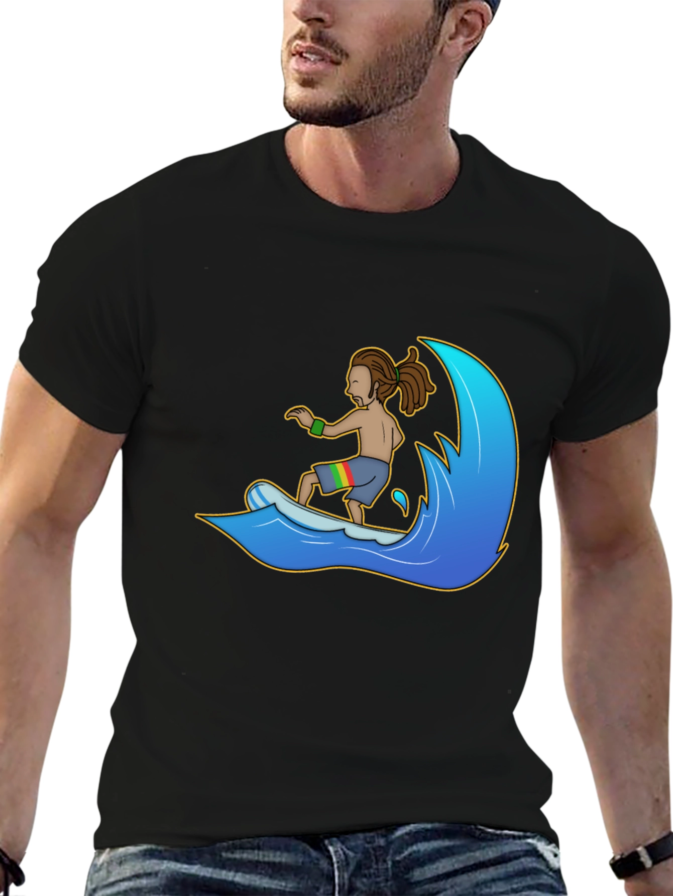Rasta Surfer Graphic Tee - Black