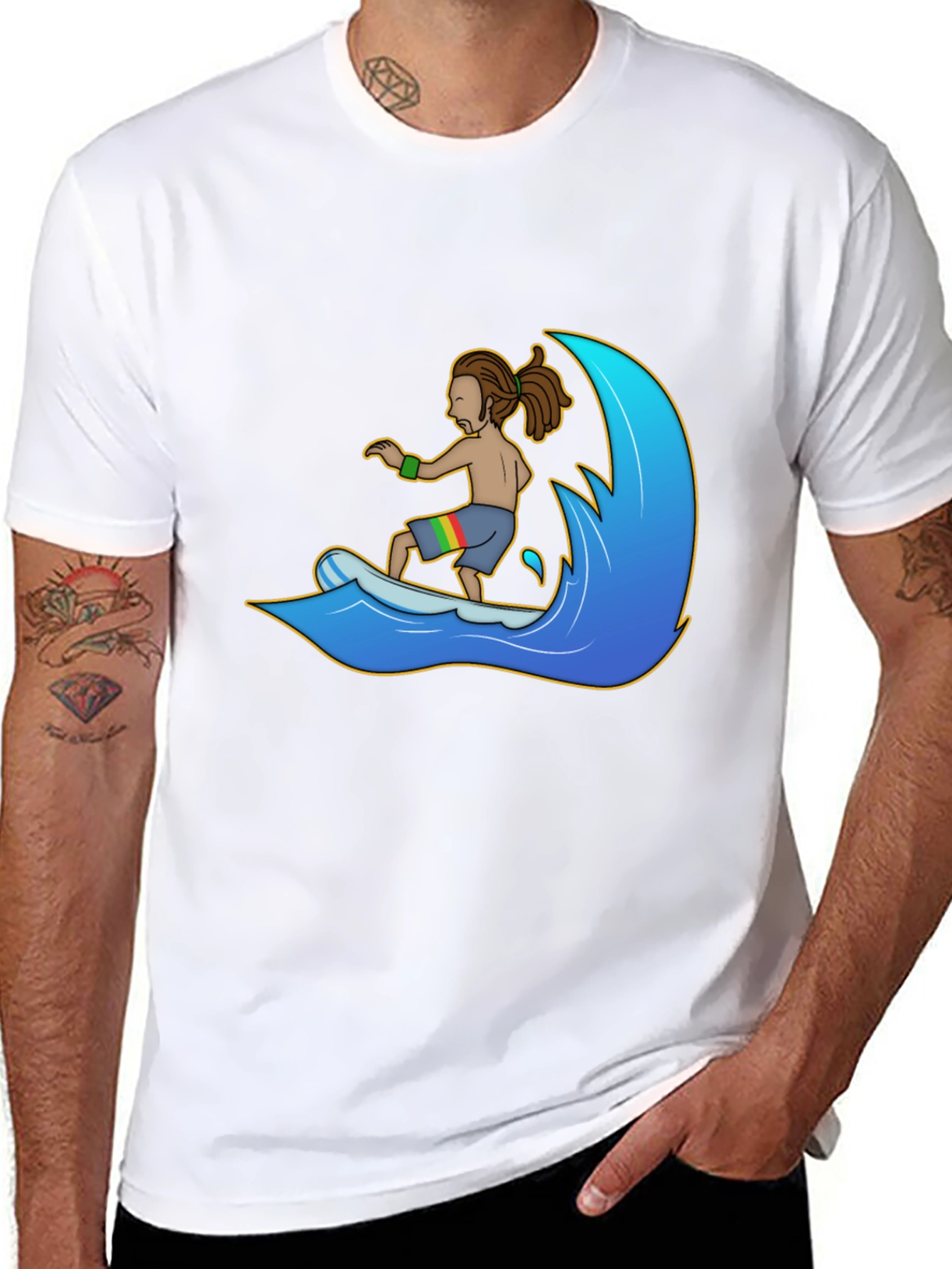 Rasta Surfer Graphic Tee - Black