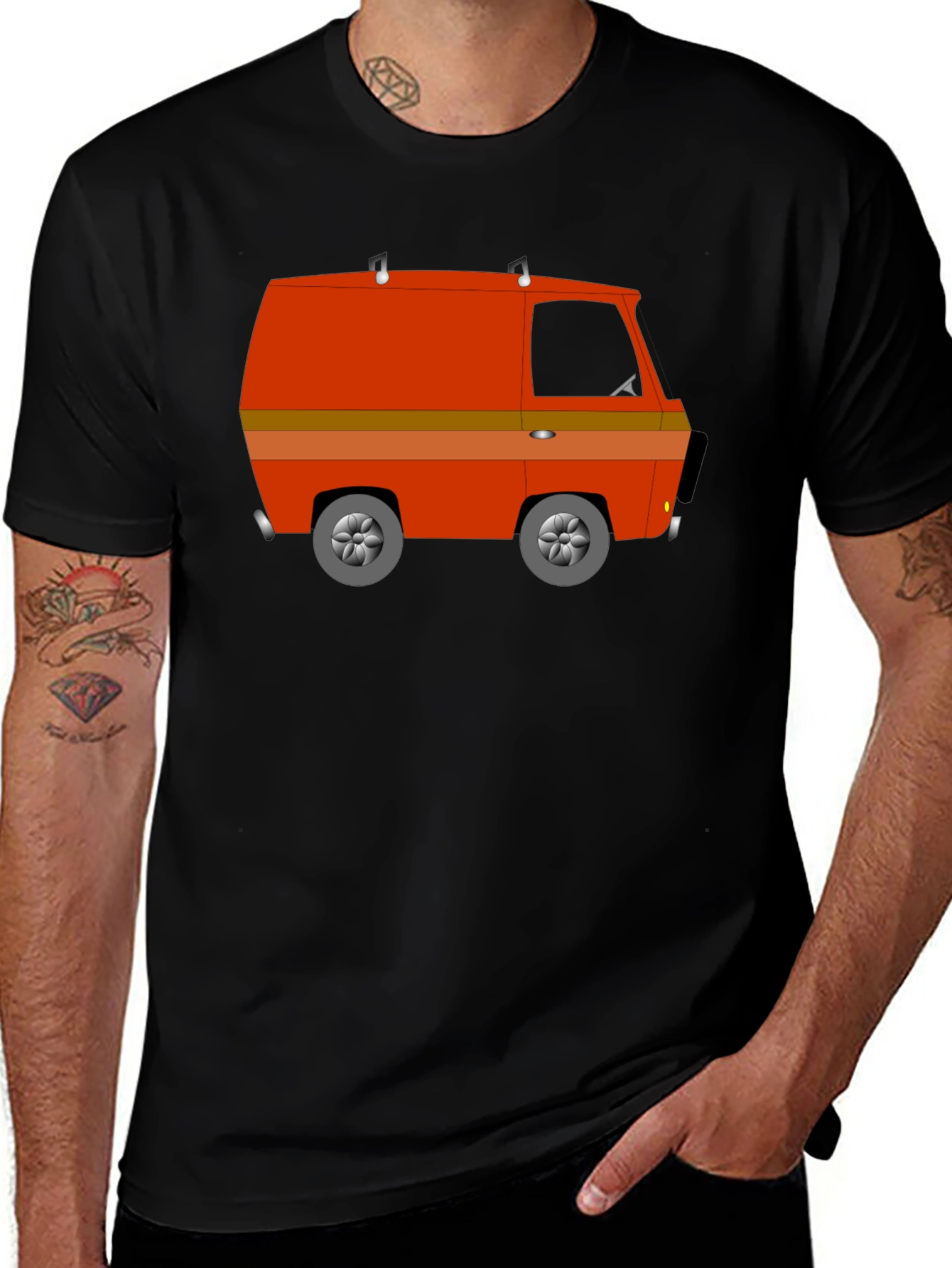 Retro Van Graphic Tee - Black Crew Neck