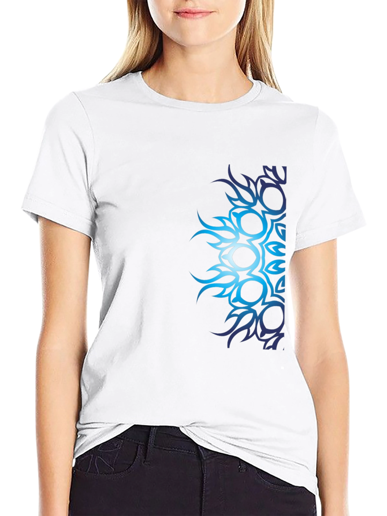 Mens Black T-Shirt with Blue Tribal Design