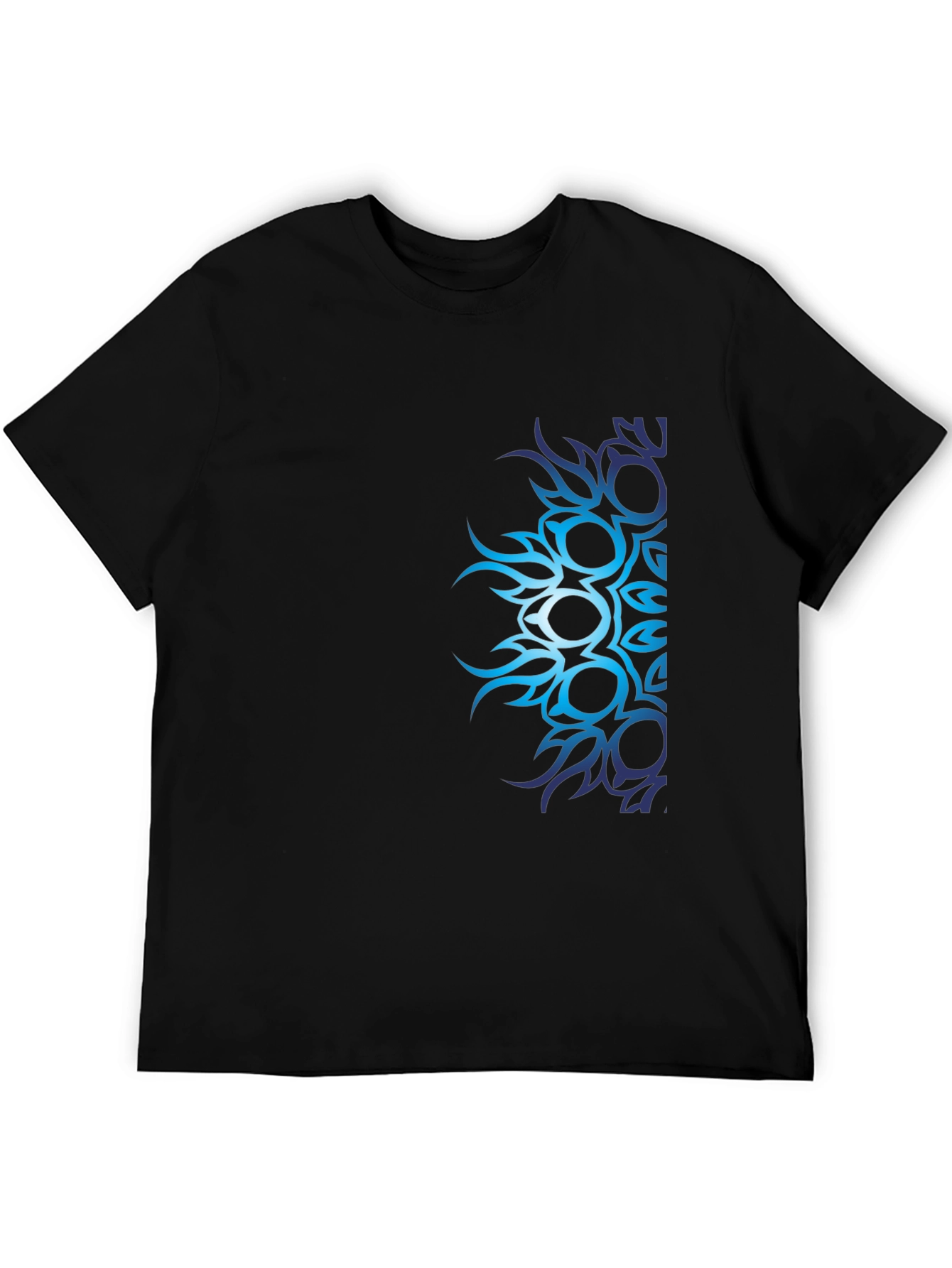 Mens Black T-Shirt with Blue Tribal Design