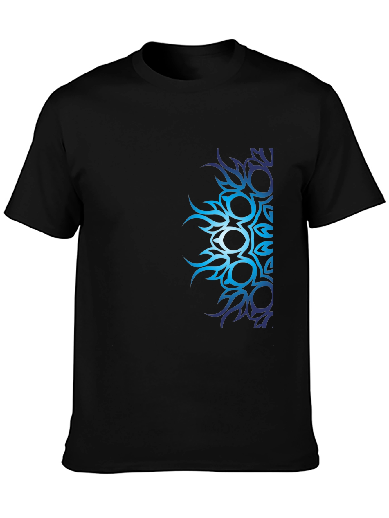 Mens Black T-Shirt with Blue Tribal Design