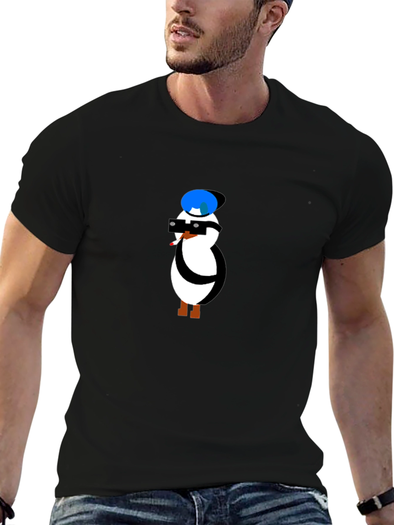 Cool Penguin Graphic Tee - Black T-Shirt