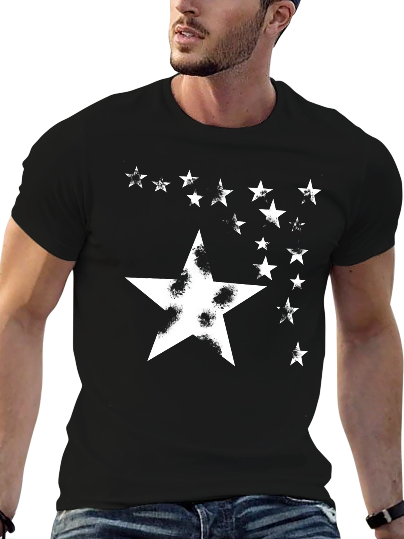 Starry Night Graphic Tee - Distressed Star Design