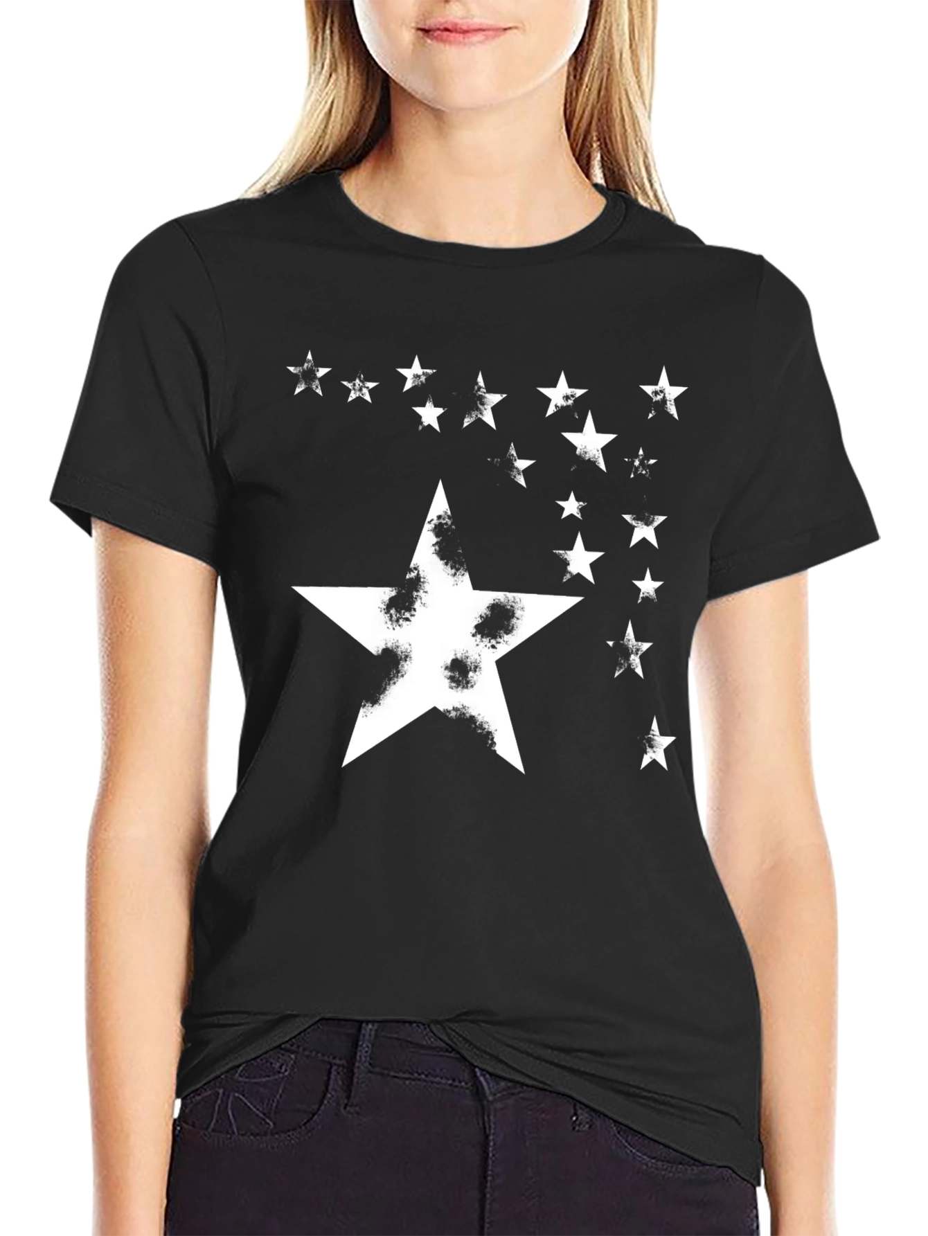 Starry Night Graphic Tee - Distressed Star Design