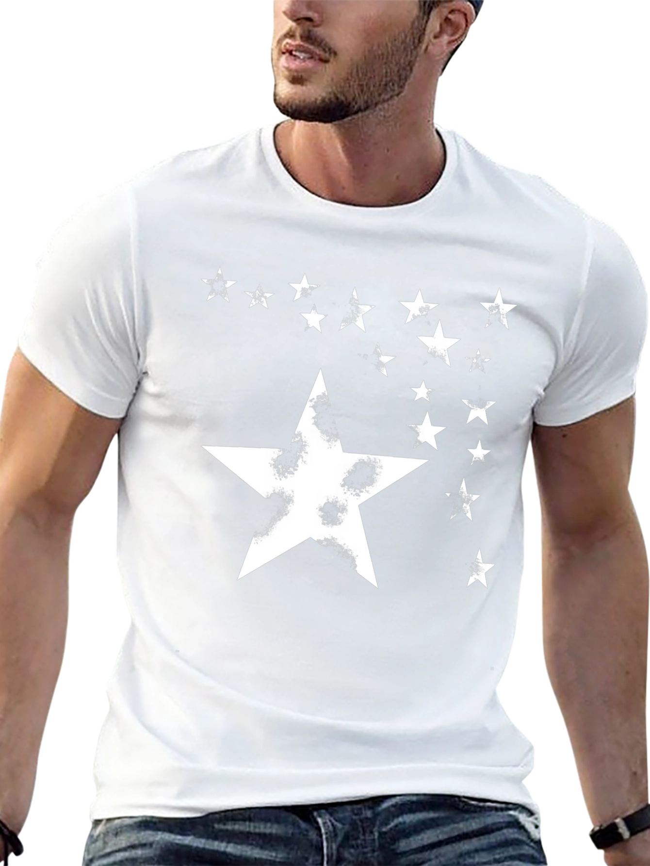 Starry Night Graphic Tee - Distressed Star Design