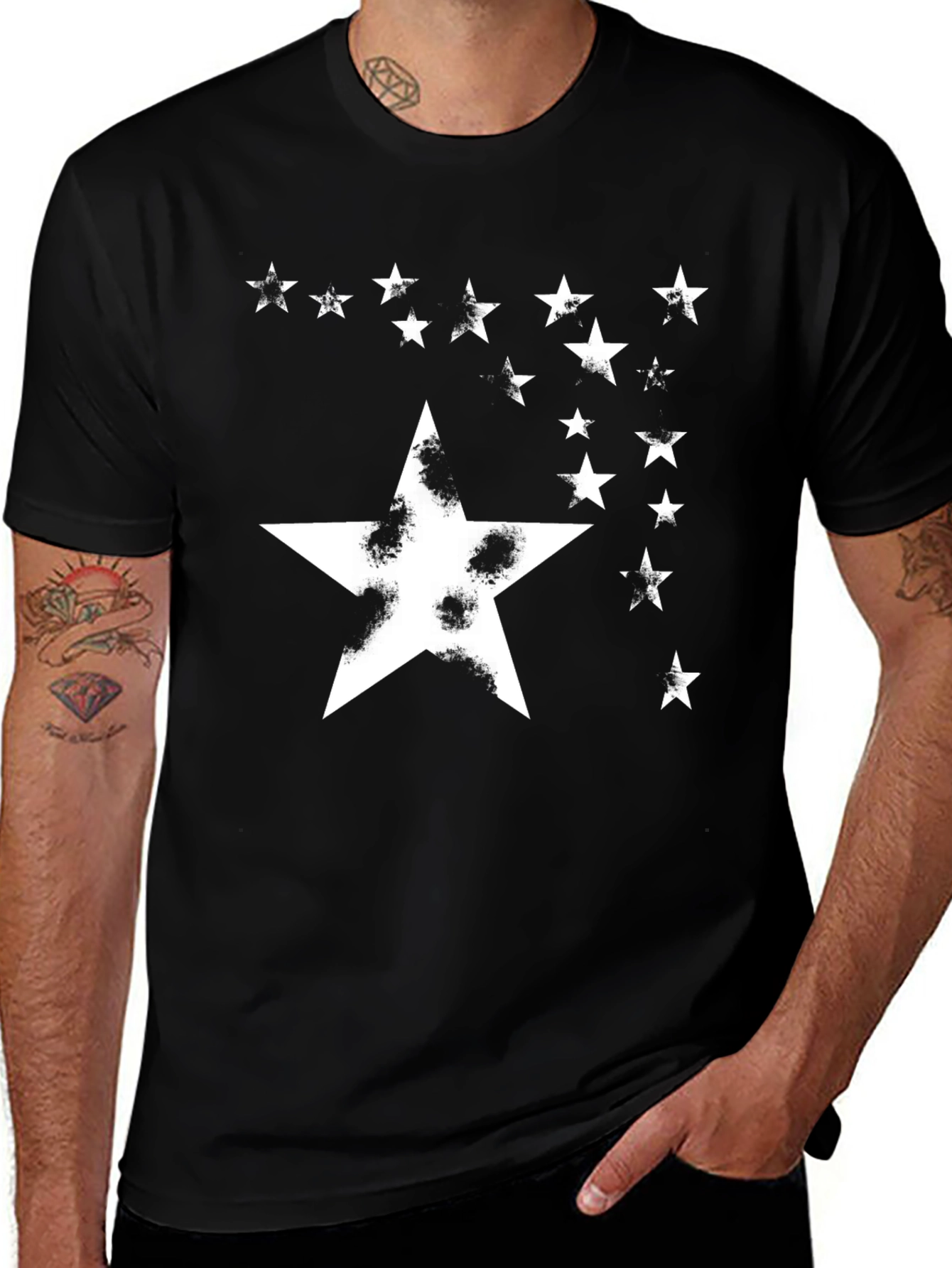 Starry Night Graphic Tee - Distressed Star Design