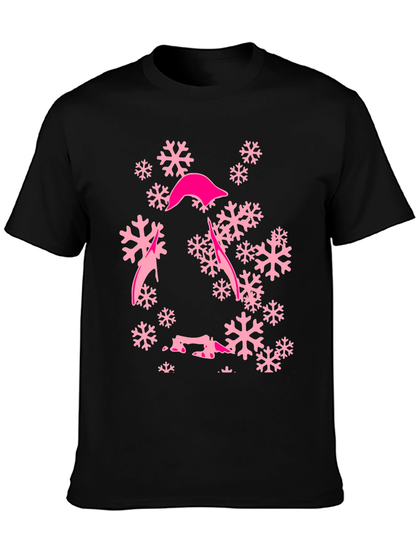 Pink Snowflake Graphic T-Shirt - Stylish Winter Tee
