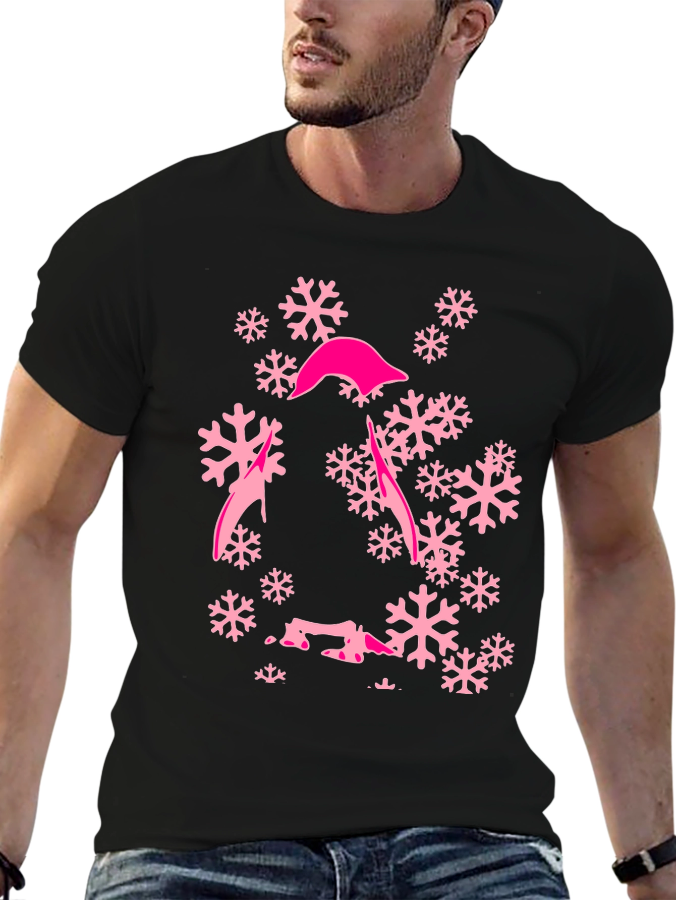 Pink Snowflake Graphic T-Shirt - Stylish Winter Tee